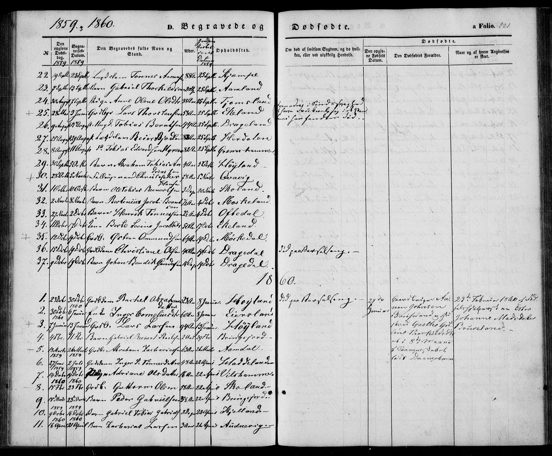 Lyngdal sokneprestkontor, SAK/1111-0029/F/Fa/Fac/L0009: Parish register (official) no. A 9, 1852-1864, p. 221