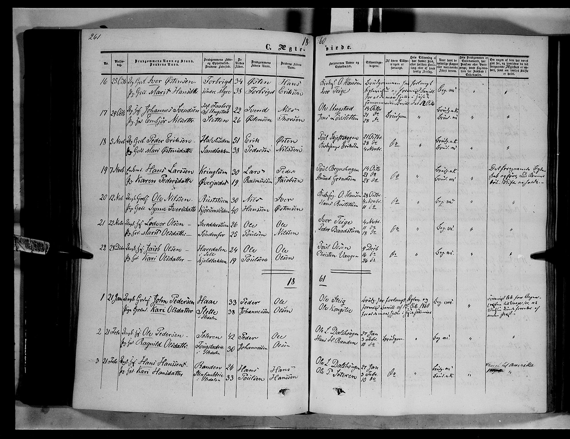 Nord-Fron prestekontor, SAH/PREST-080/H/Ha/Haa/L0001: Parish register (official) no. 1, 1851-1864, p. 261