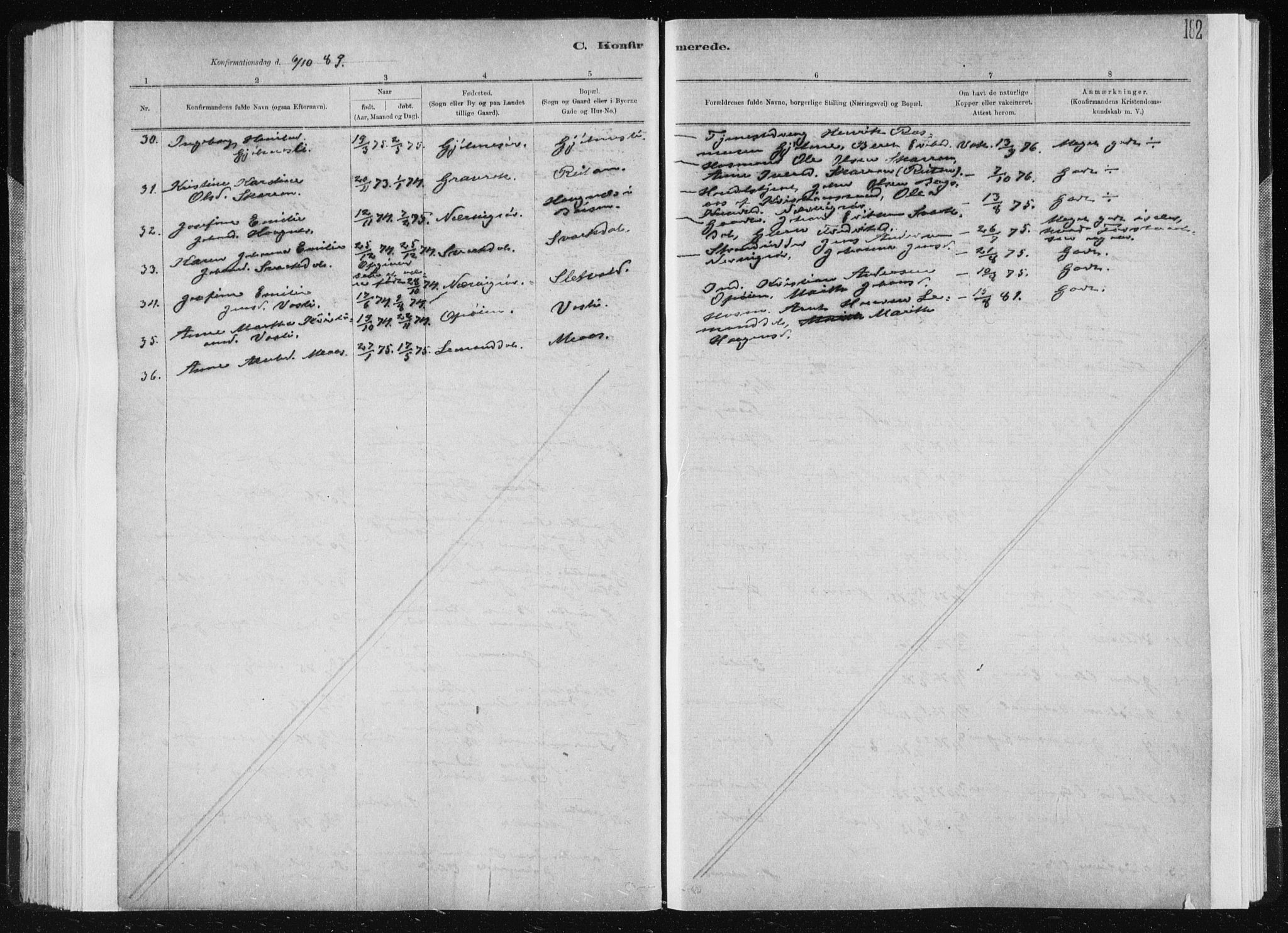 Ministerialprotokoller, klokkerbøker og fødselsregistre - Sør-Trøndelag, SAT/A-1456/668/L0818: Parish register (copy) no. 668C07, 1885-1898, p. 182