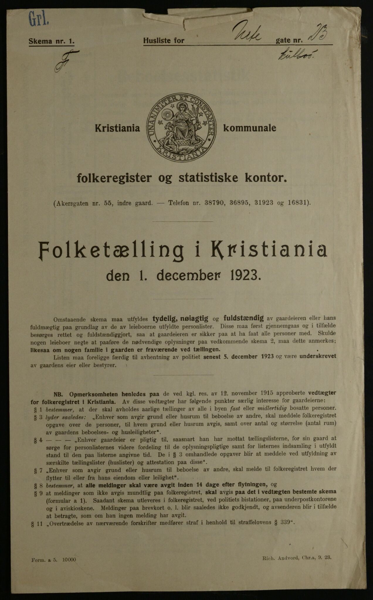OBA, Municipal Census 1923 for Kristiania, 1923, p. 133659