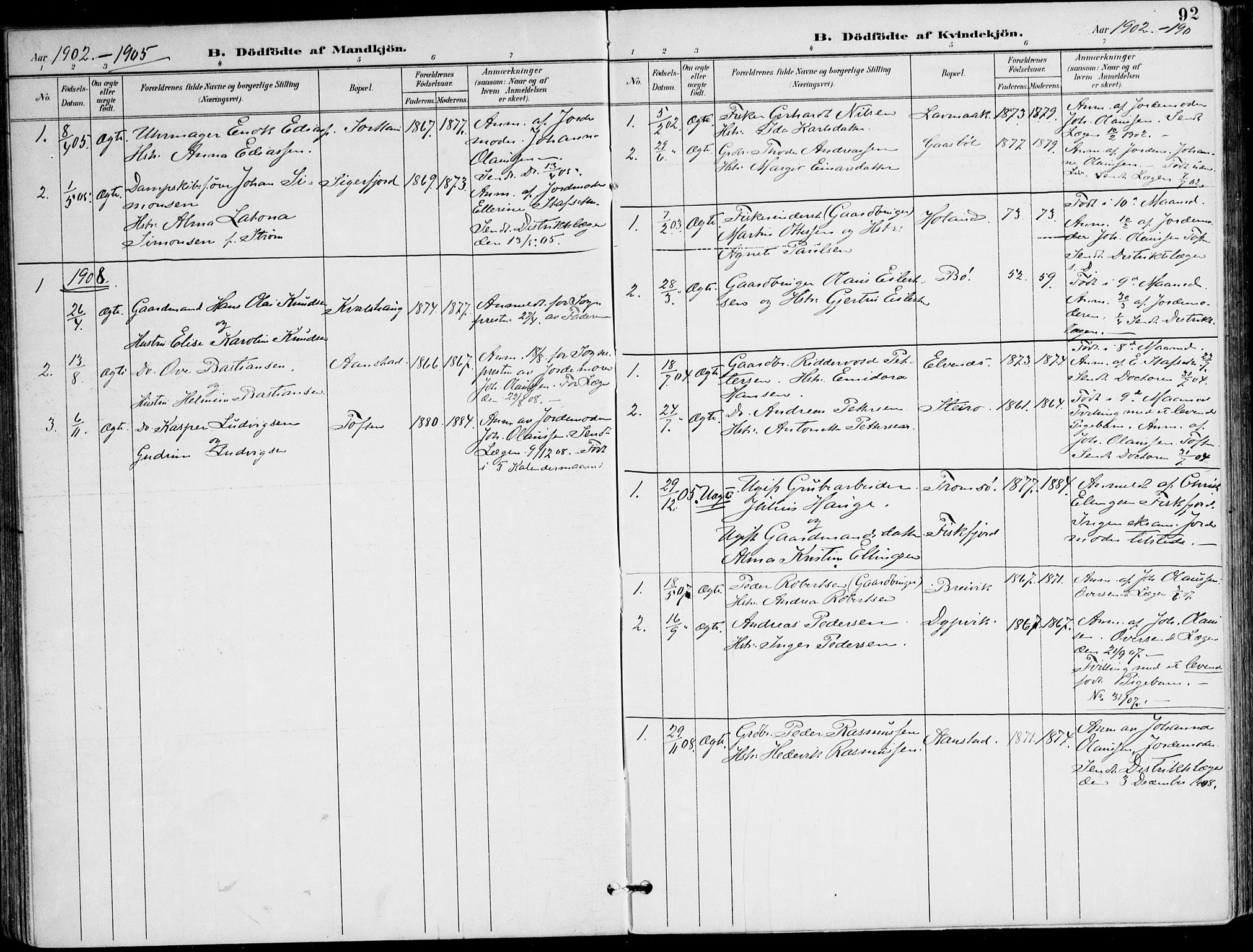 Ministerialprotokoller, klokkerbøker og fødselsregistre - Nordland, AV/SAT-A-1459/895/L1372: Parish register (official) no. 895A07, 1894-1914, p. 92