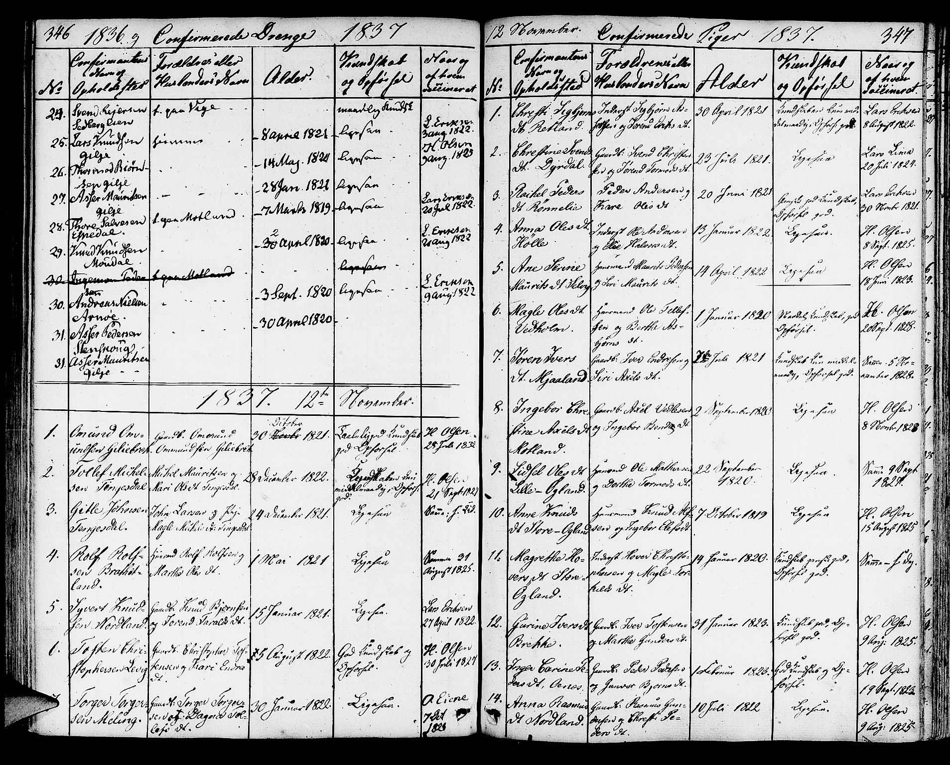 Strand sokneprestkontor, SAST/A-101828/H/Ha/Haa/L0005: Parish register (official) no. A 5, 1833-1854, p. 346-347
