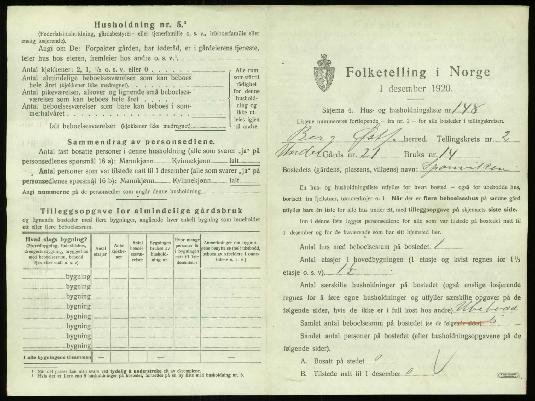 SAO, 1920 census for Berg, 1920, p. 558