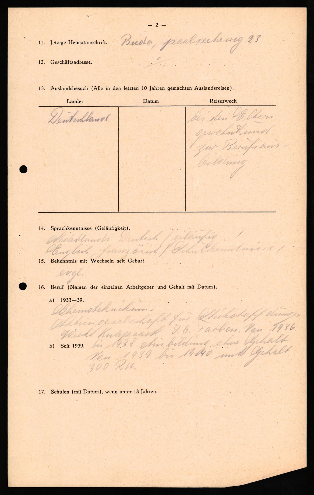 Forsvaret, Forsvarets overkommando II, AV/RA-RAFA-3915/D/Db/L0030: CI Questionaires. Tyske okkupasjonsstyrker i Norge. Tyskere., 1945-1946, p. 182