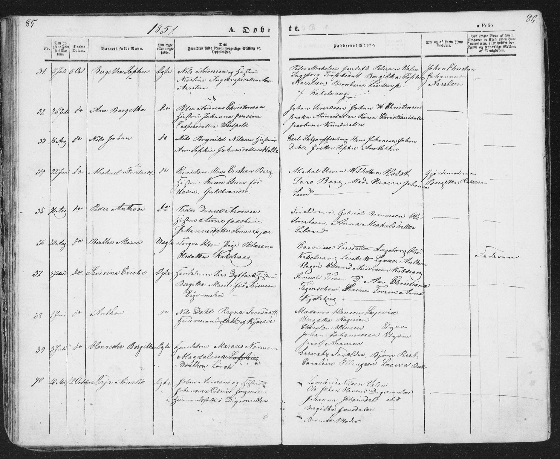 Ministerialprotokoller, klokkerbøker og fødselsregistre - Nordland, AV/SAT-A-1459/874/L1072: Parish register (copy) no. 874C01, 1843-1859, p. 85-86