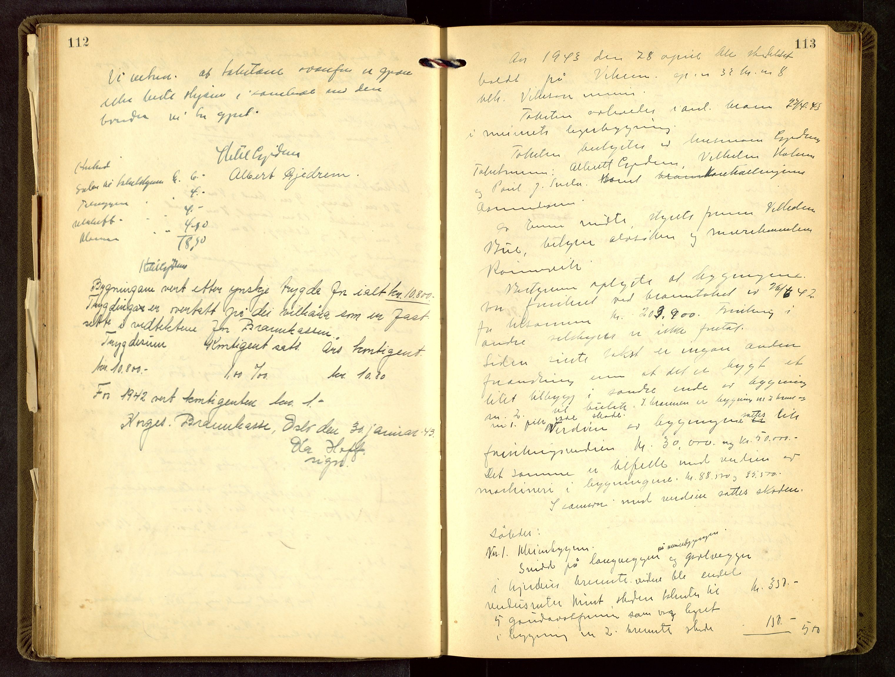 Bjerkreim lensmannskontor, AV/SAST-A-100090/Goa/L0002: Branntakstprotokoll, 1922-1952, p. 112-113