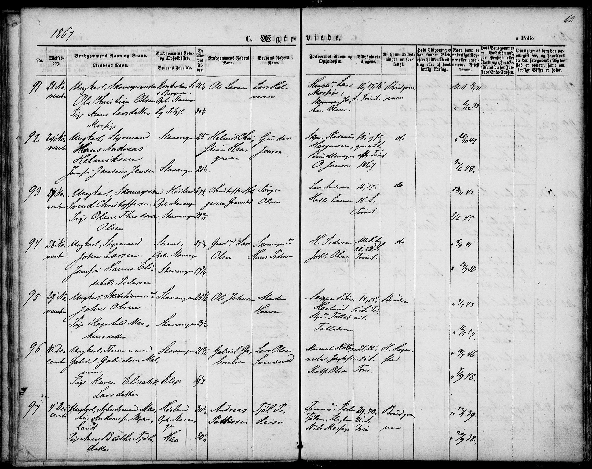 St. Petri sokneprestkontor, AV/SAST-A-101813/001/30/30BA/L0002: Parish register (official) no. A 2, 1861-1869, p. 62