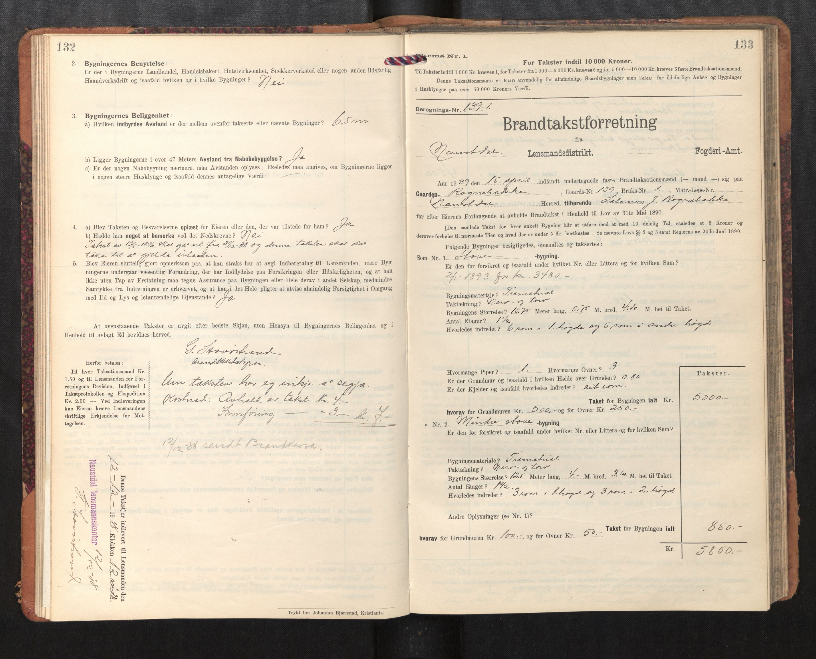 Lensmannen i Naustdal, SAB/A-29501/0012/L0002: Branntakstprotokoll, skjematakst, 1911-1953, p. 132-133