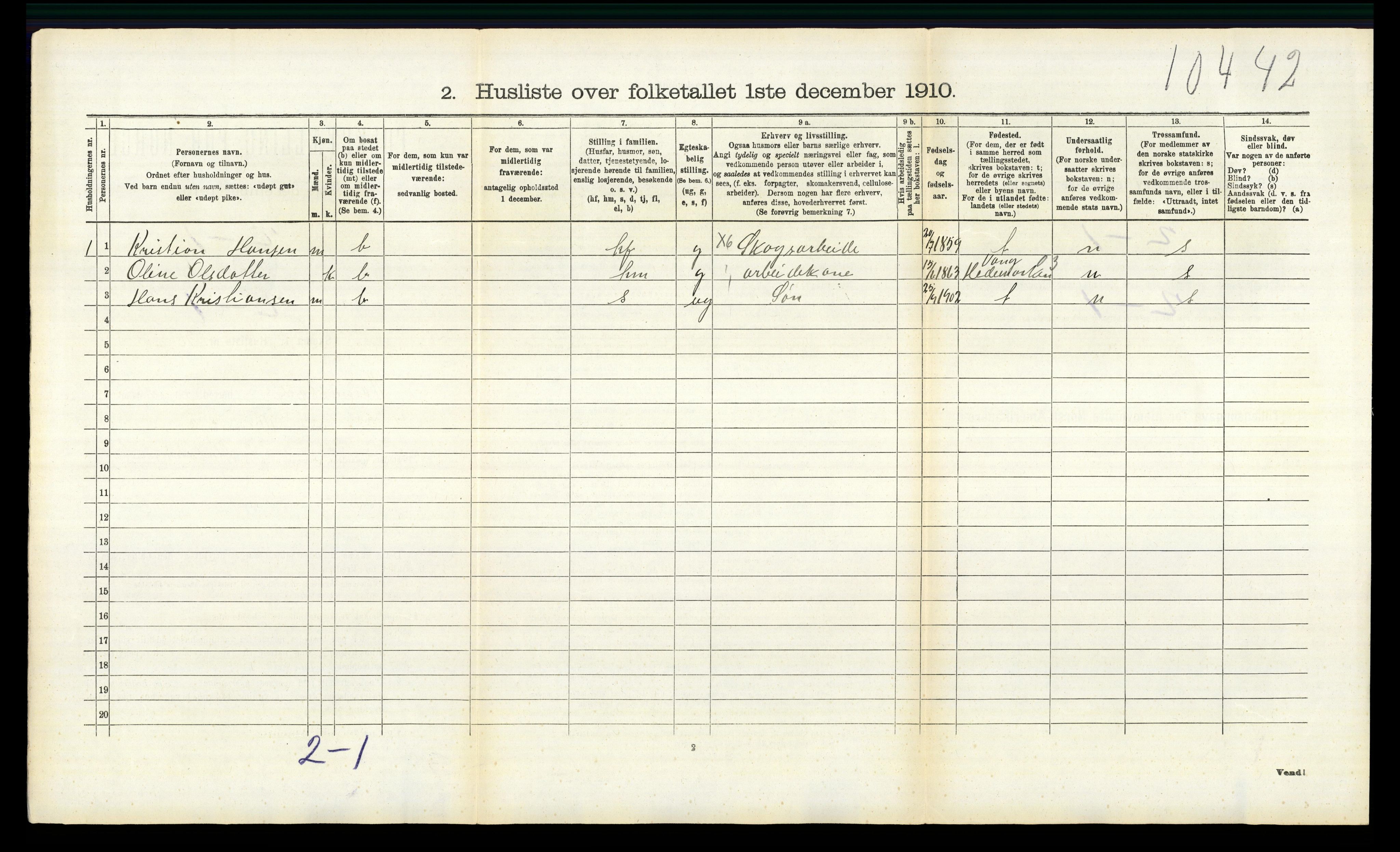 RA, 1910 census for Nannestad, 1910, p. 1064