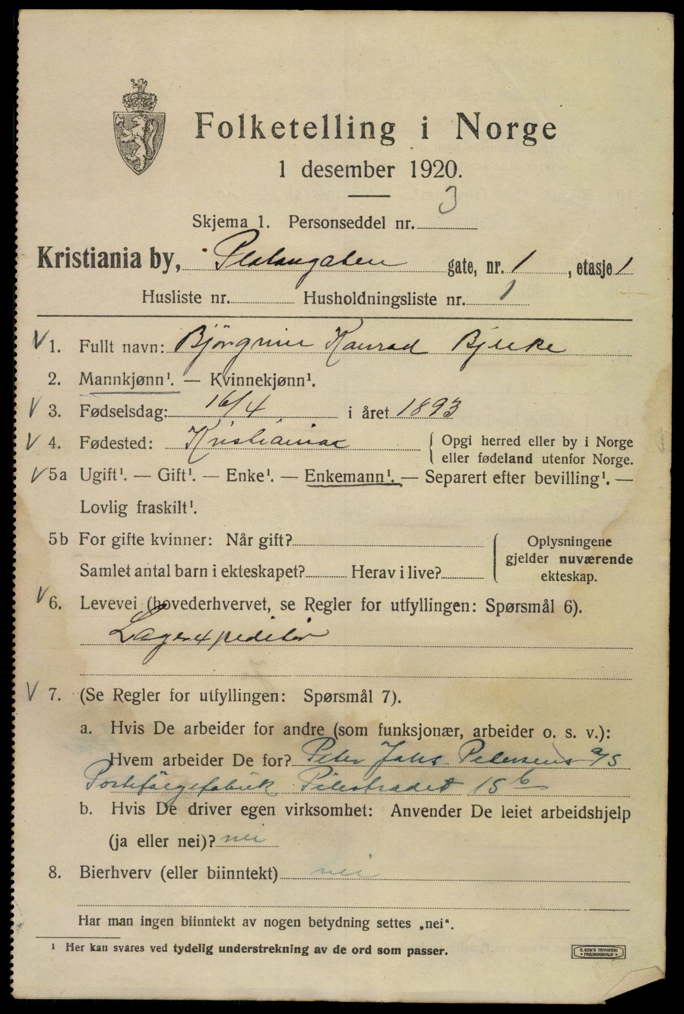 SAO, 1920 census for Kristiania, 1920, p. 453207