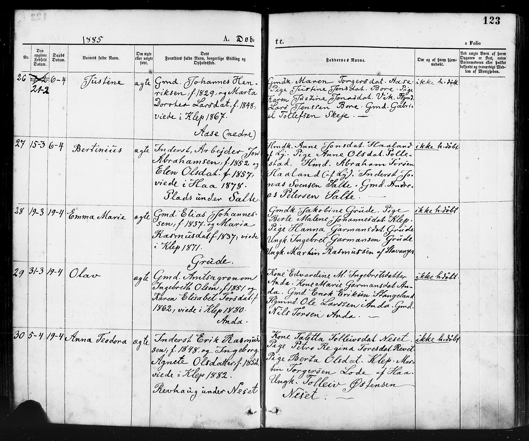 Klepp sokneprestkontor, SAST/A-101803/001/3/30BA/L0006: Parish register (official) no. A 6, 1871-1885, p. 123