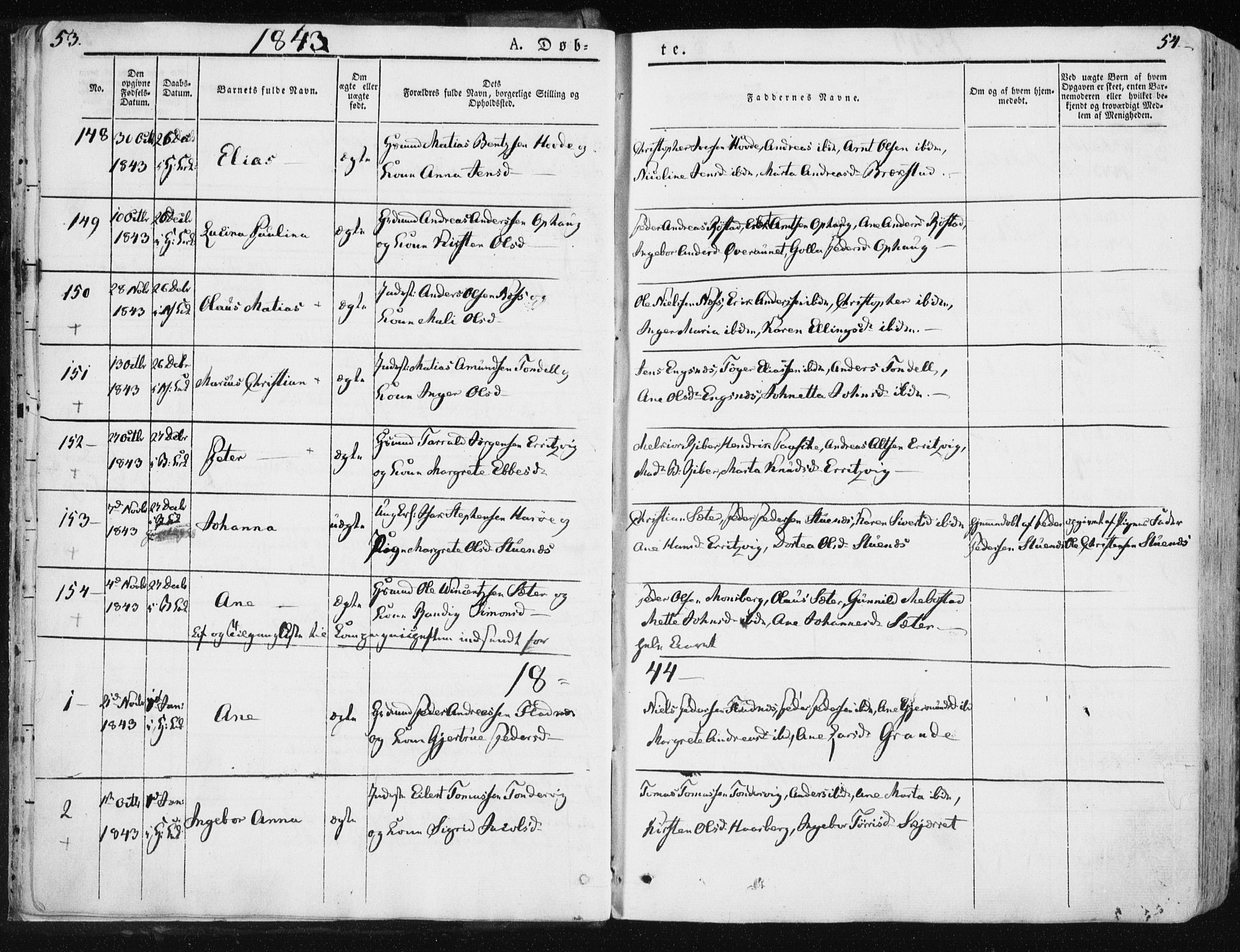 Ministerialprotokoller, klokkerbøker og fødselsregistre - Sør-Trøndelag, SAT/A-1456/659/L0736: Parish register (official) no. 659A06, 1842-1856, p. 53-54