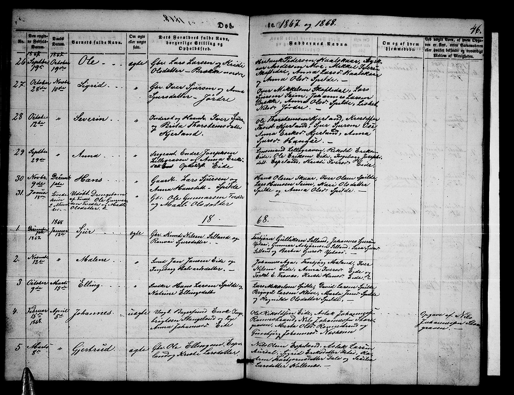 Ulvik sokneprestembete, SAB/A-78801/H/Hab: Parish register (copy) no. B 1, 1855-1868, p. 46