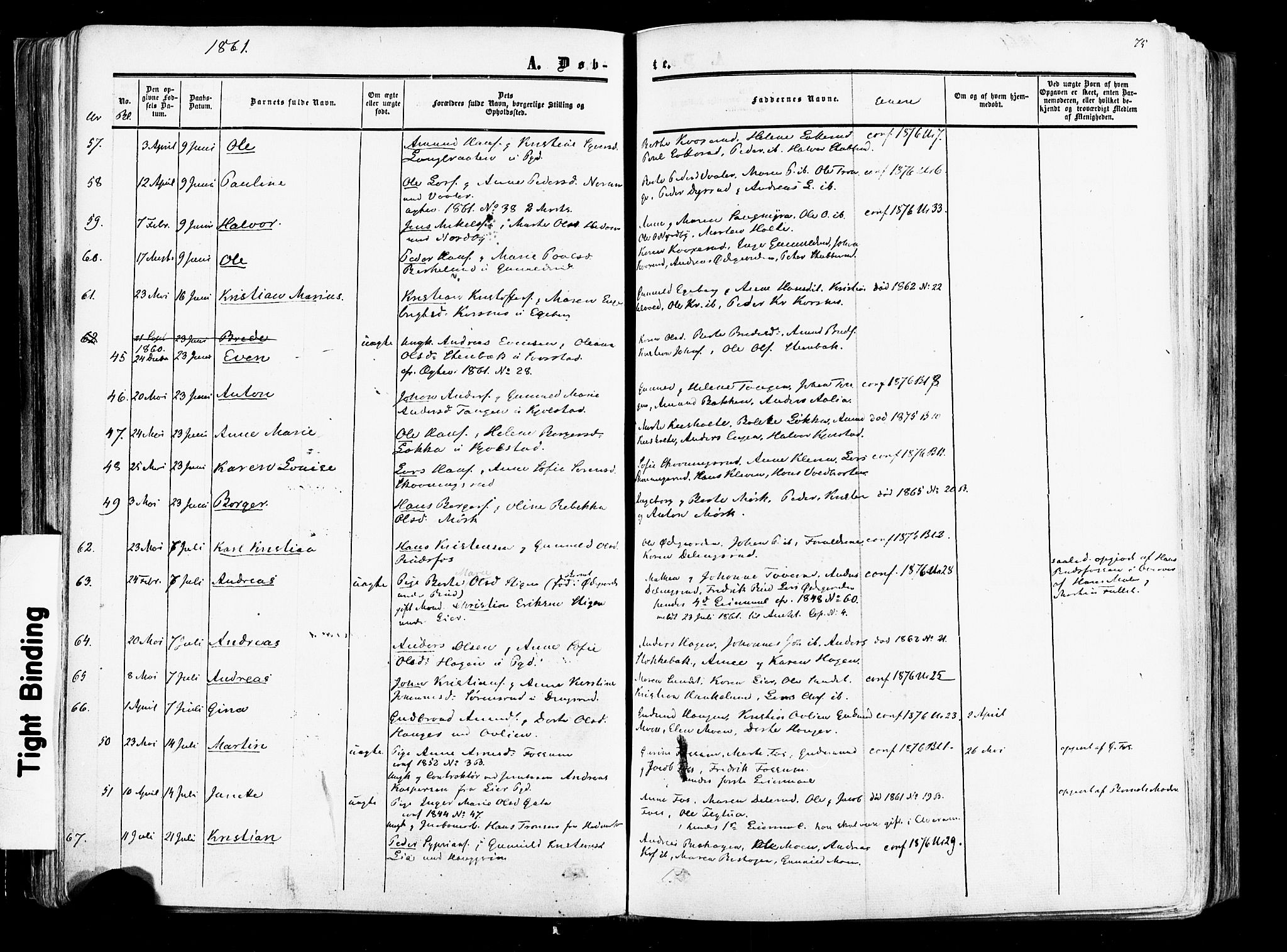 Aurskog prestekontor Kirkebøker, AV/SAO-A-10304a/F/Fa/L0007: Parish register (official) no. I 7, 1854-1877, p. 75