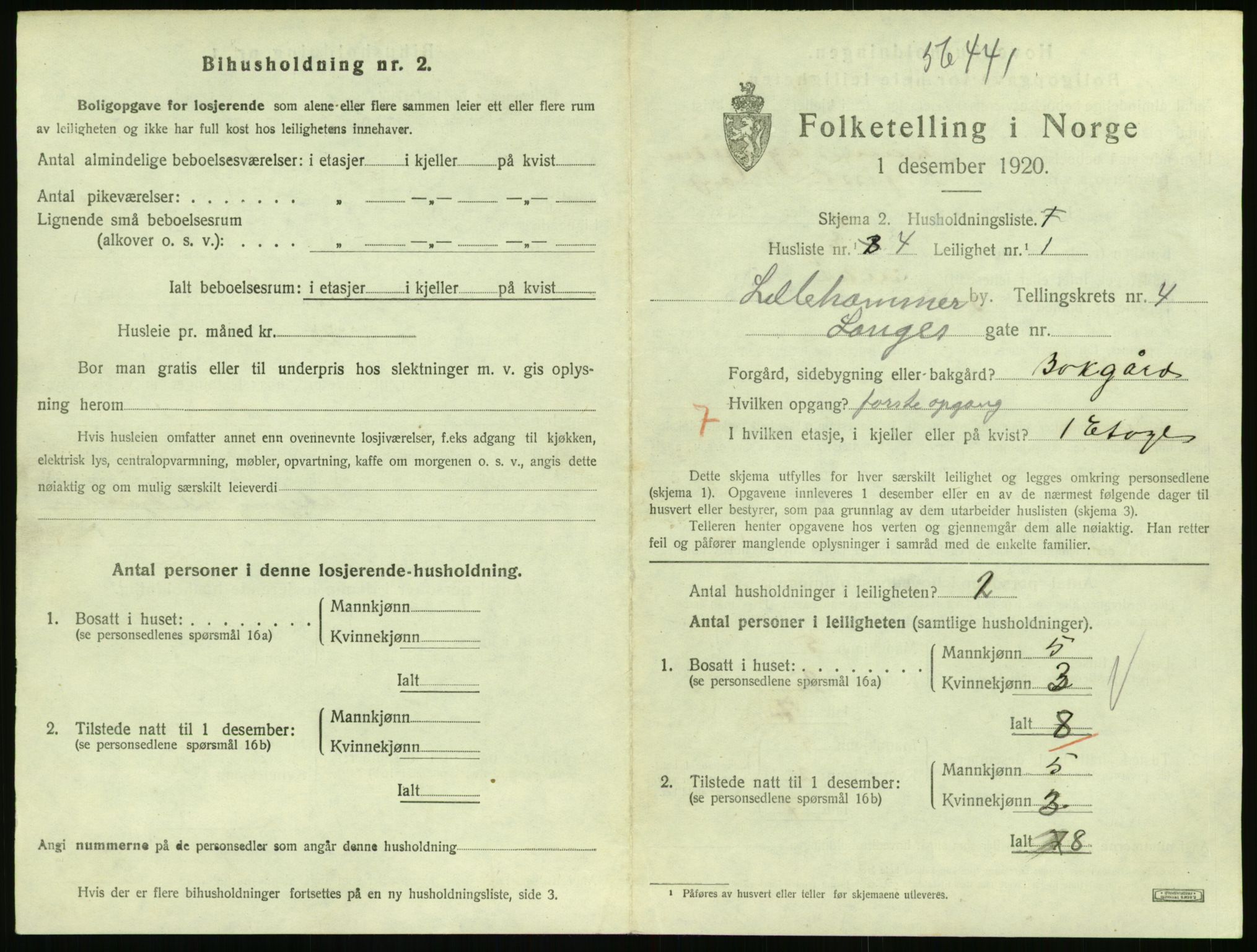 SAH, 1920 census for Lillehammer, 1920, p. 1936