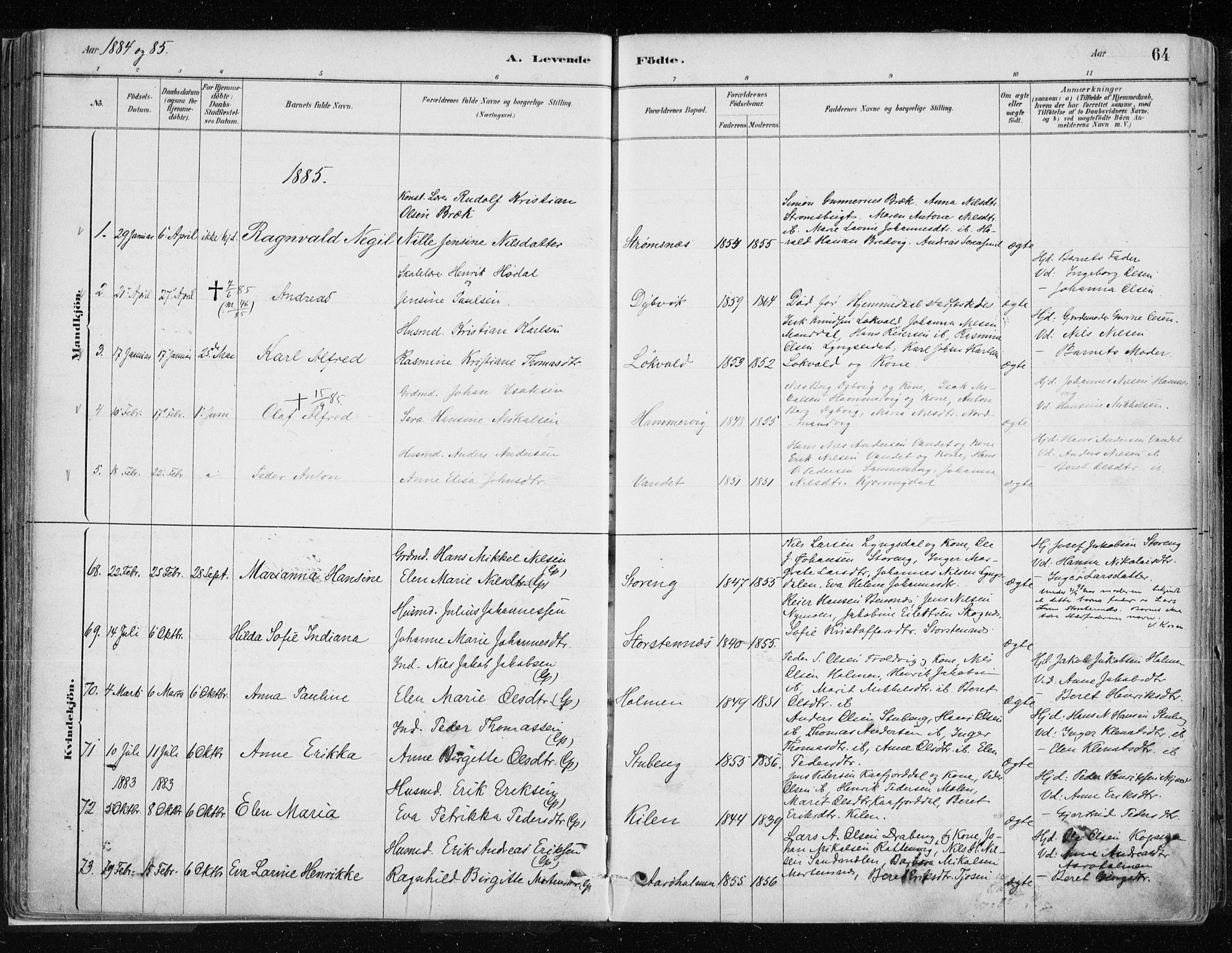 Lyngen sokneprestembete, AV/SATØ-S-1289/H/He/Hea/L0007kirke: Parish register (official) no. 7, 1879-1890, p. 64