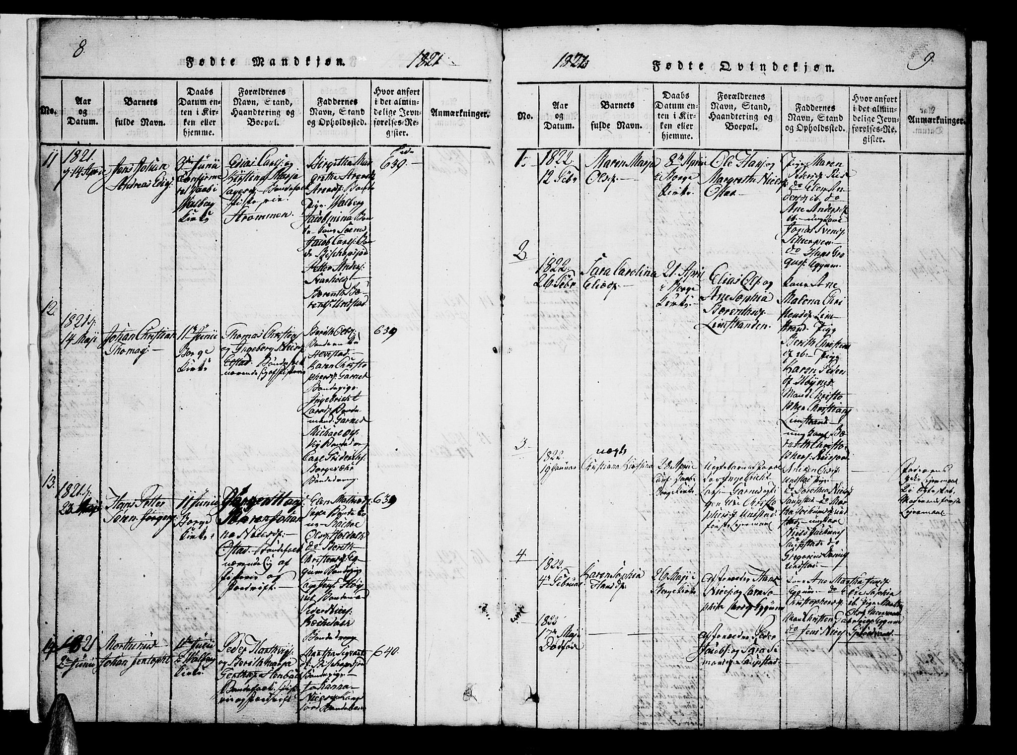 Ministerialprotokoller, klokkerbøker og fødselsregistre - Nordland, SAT/A-1459/880/L1130: Parish register (official) no. 880A04, 1821-1843, p. 8-9