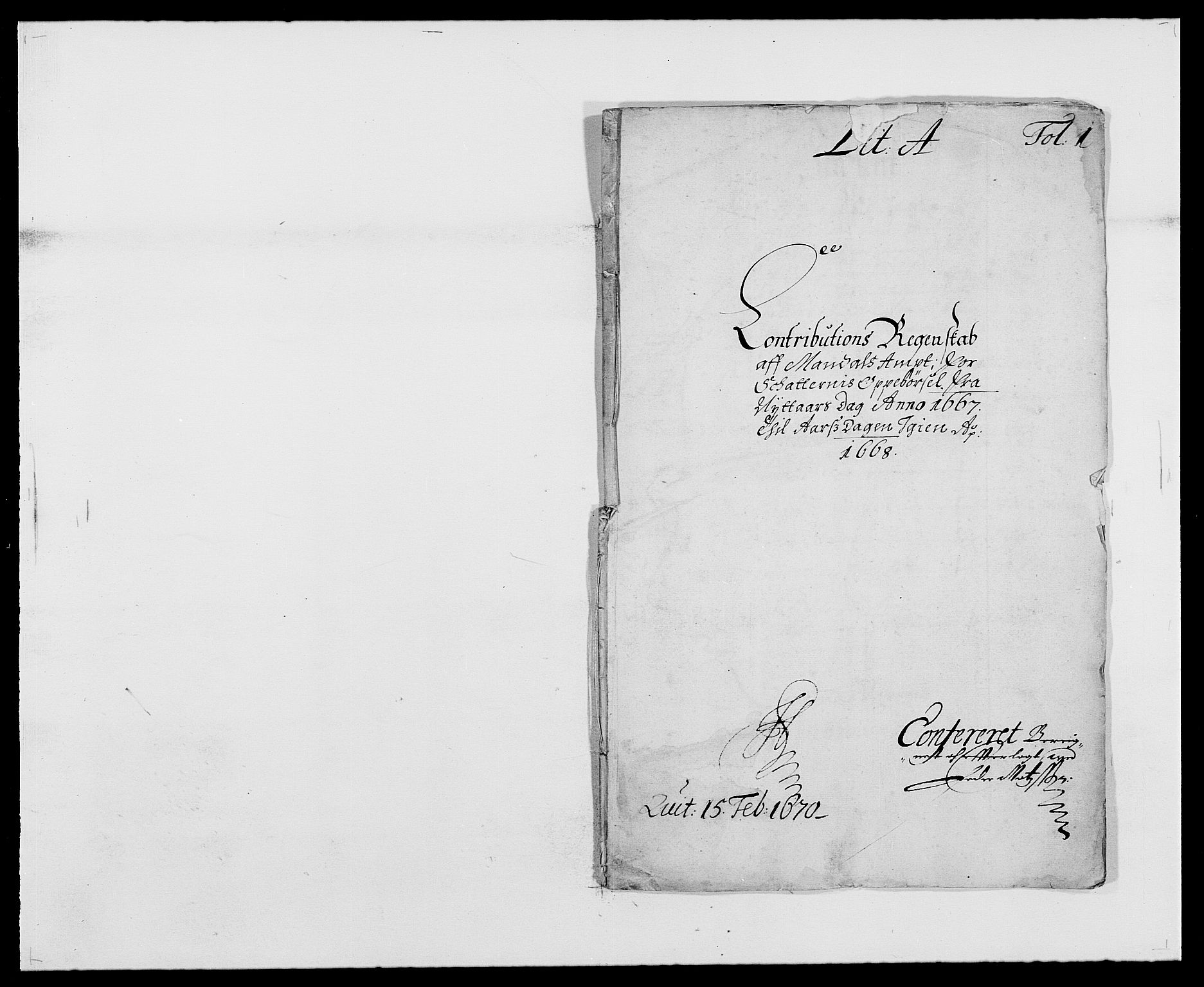 Rentekammeret inntil 1814, Reviderte regnskaper, Fogderegnskap, RA/EA-4092/R42/L2538: Mandal fogderi, 1667-1670, p. 1