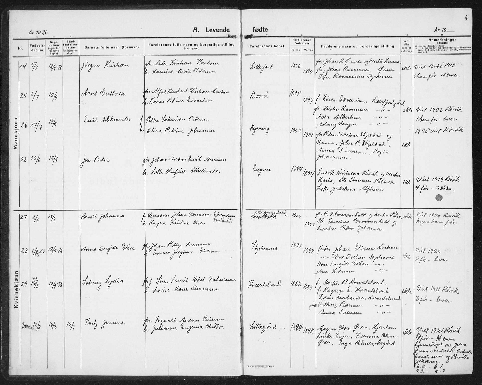 Ministerialprotokoller, klokkerbøker og fødselsregistre - Nordland, AV/SAT-A-1459/854/L0788: Parish register (copy) no. 854C04, 1926-1940, p. 4