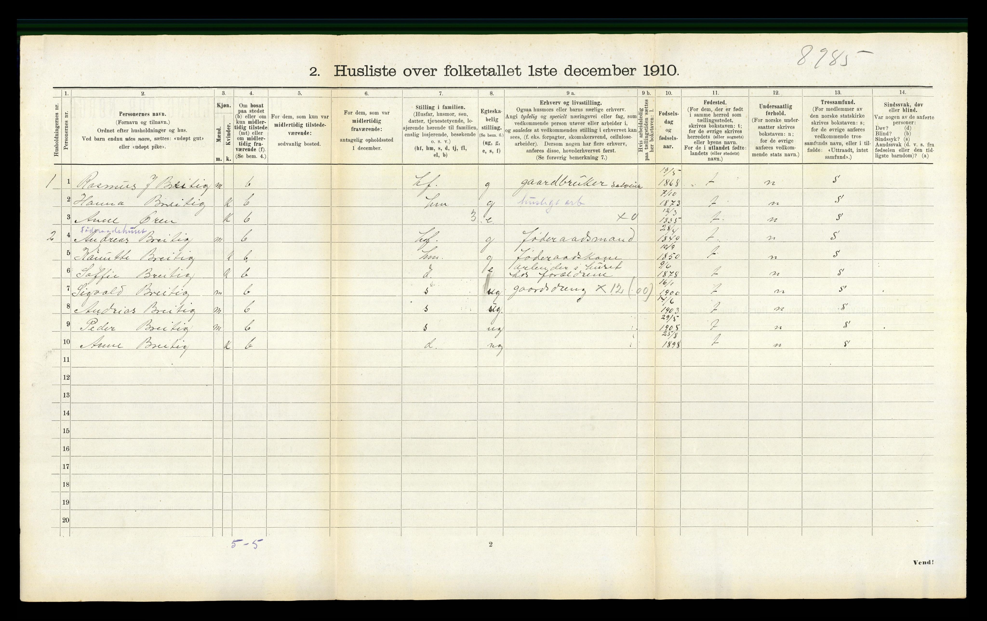 RA, 1910 census for Vanylven, 1910, p. 796