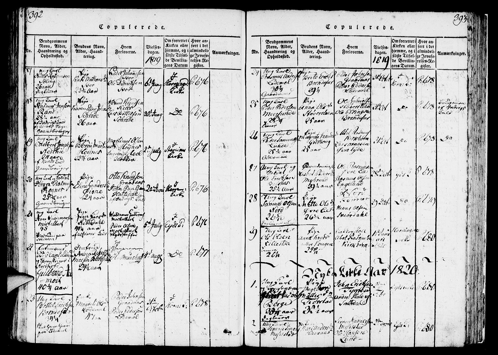 Eid sokneprestembete, SAB/A-82301/H/Haa/Haaa/L0005: Parish register (official) no. A 5, 1816-1830, p. 392-393