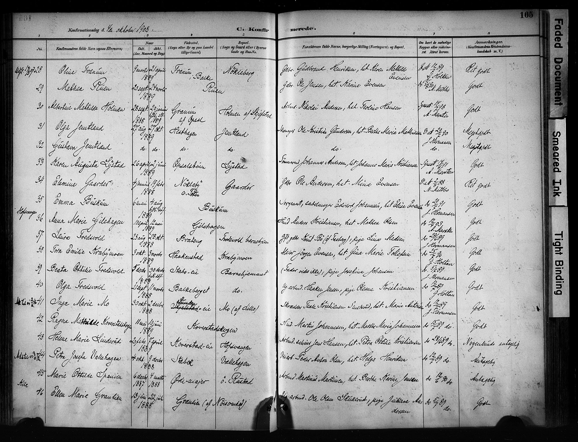 Østre Toten prestekontor, SAH/PREST-104/H/Ha/Haa/L0008: Parish register (official) no. 8, 1897-1909, p. 165