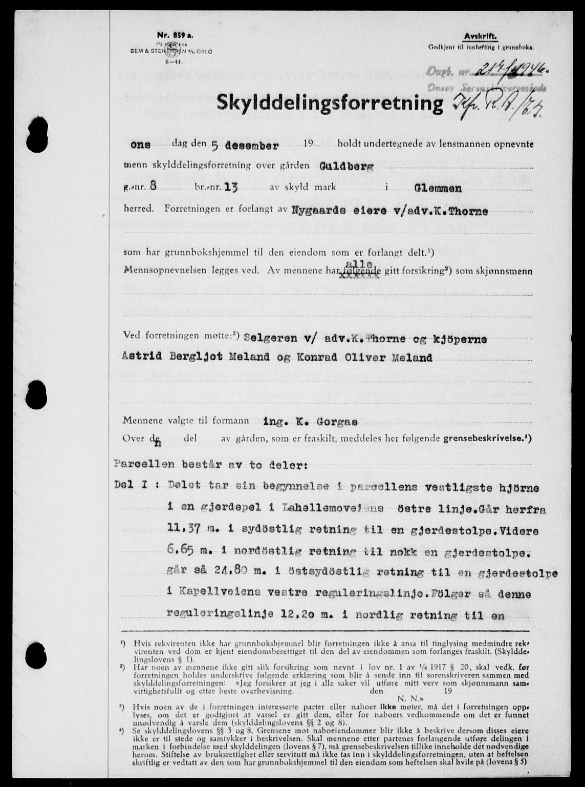 Onsøy sorenskriveri, SAO/A-10474/G/Ga/Gab/L0015: Mortgage book no. II A-15, 1945-1946, Diary no: : 217/1946