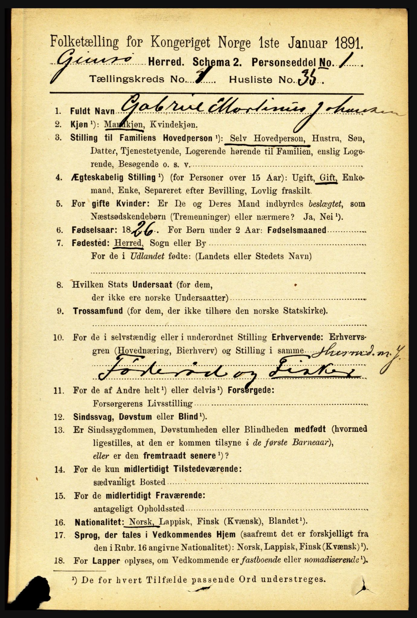 RA, 1891 census for 1864 Gimsøy, 1891, p. 284