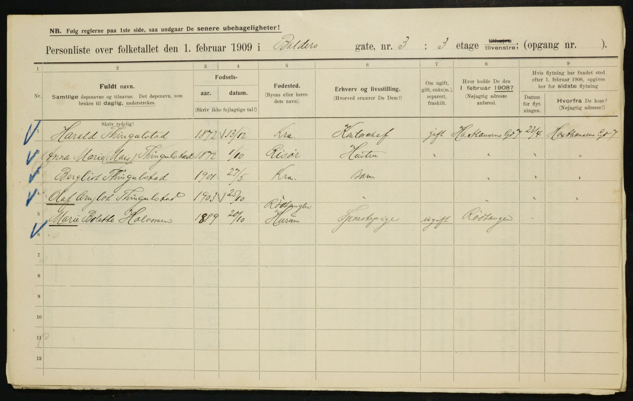 OBA, Municipal Census 1909 for Kristiania, 1909, p. 2798