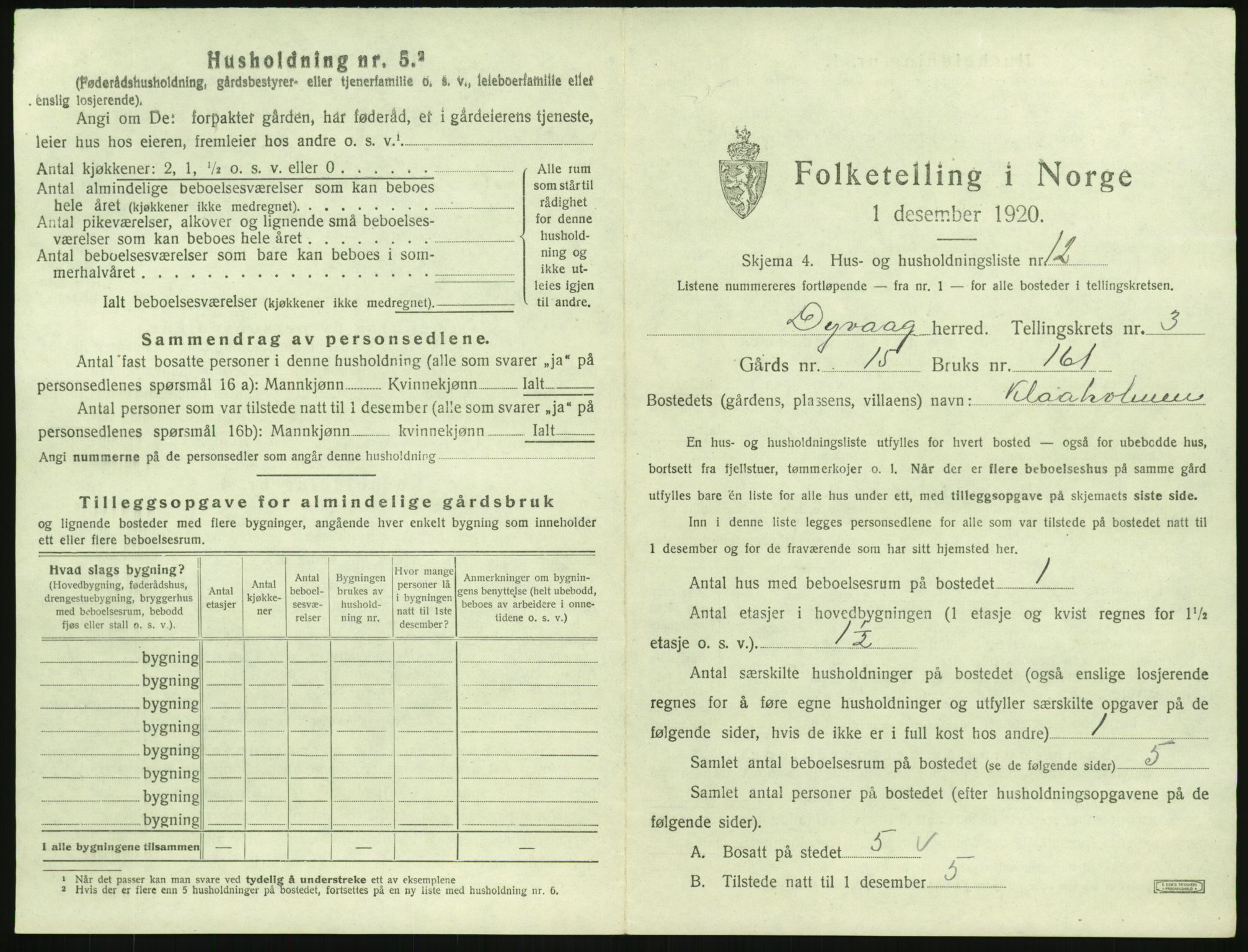 SAK, 1920 census for Dypvåg, 1920, p. 325