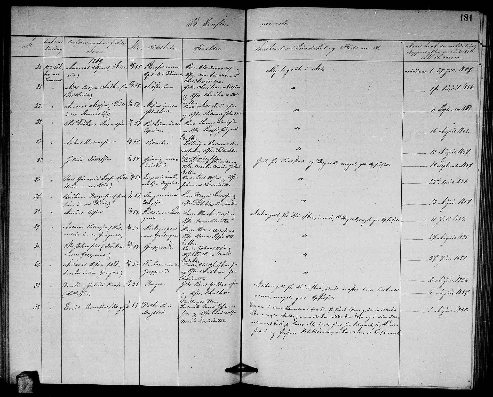 Høland prestekontor Kirkebøker, AV/SAO-A-10346a/G/Ga/L0006: Parish register (copy) no. I 6, 1869-1879, p. 181