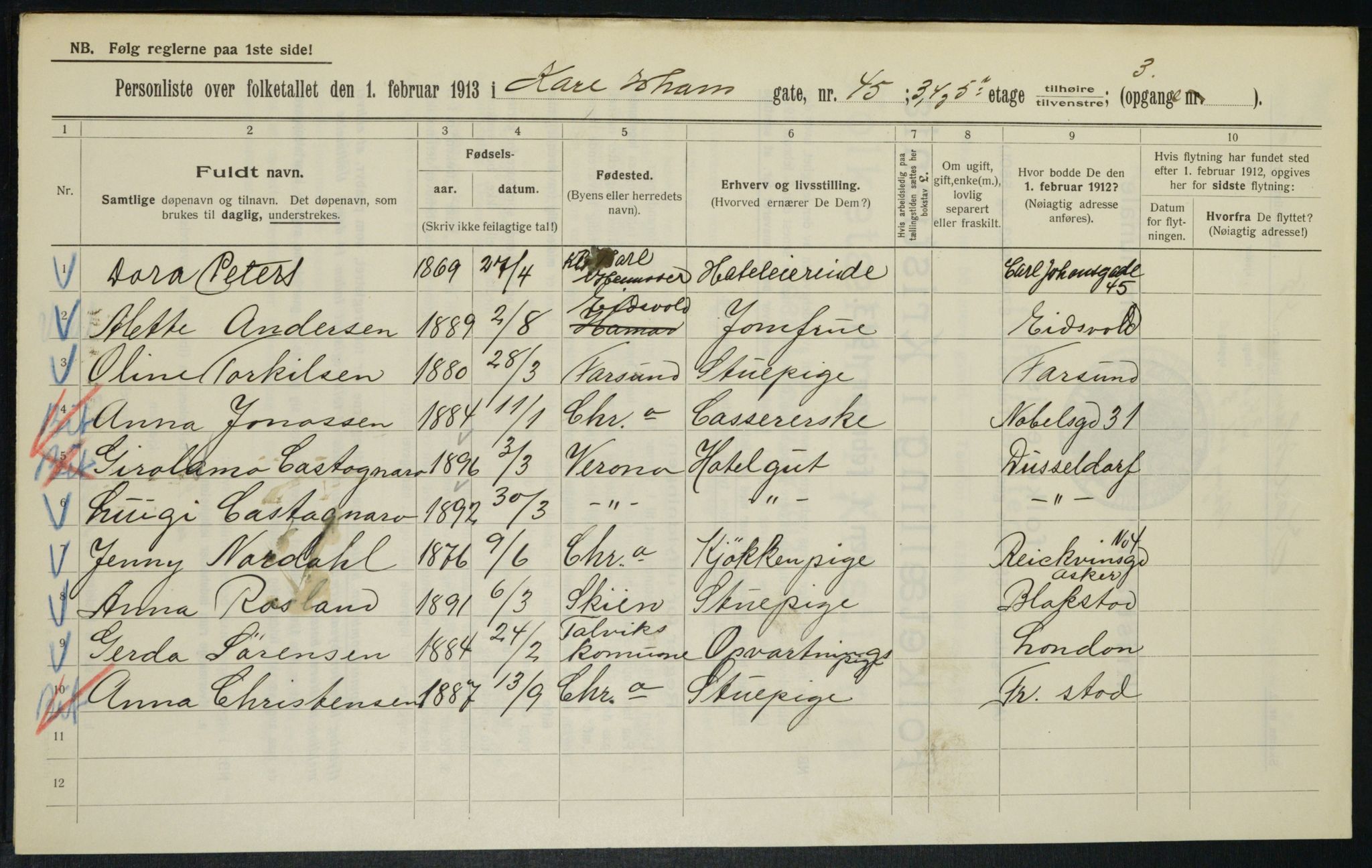 OBA, Municipal Census 1913 for Kristiania, 1913, p. 48661