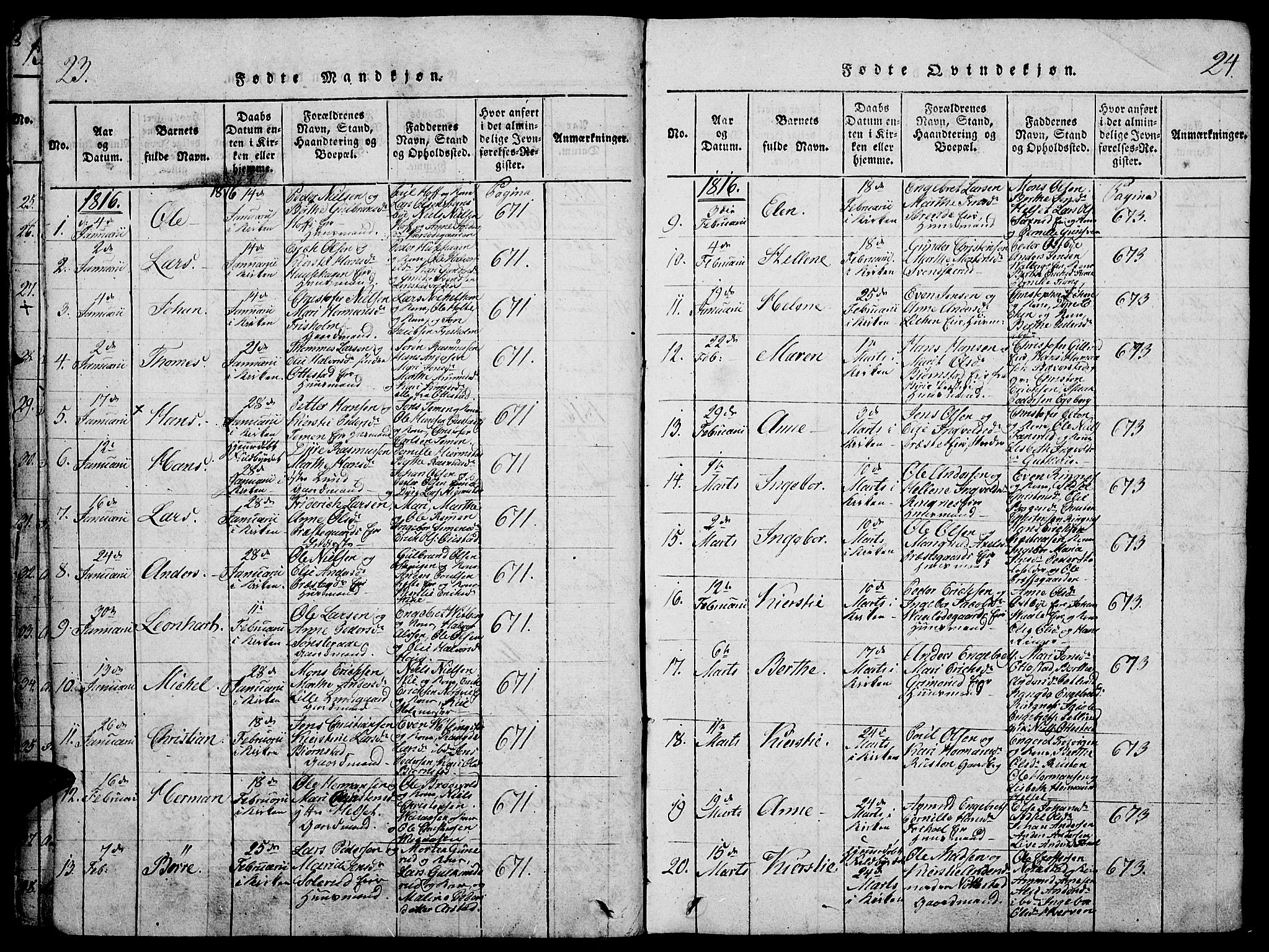 Stange prestekontor, SAH/PREST-002/K/L0008: Parish register (official) no. 8, 1814-1825, p. 23-24