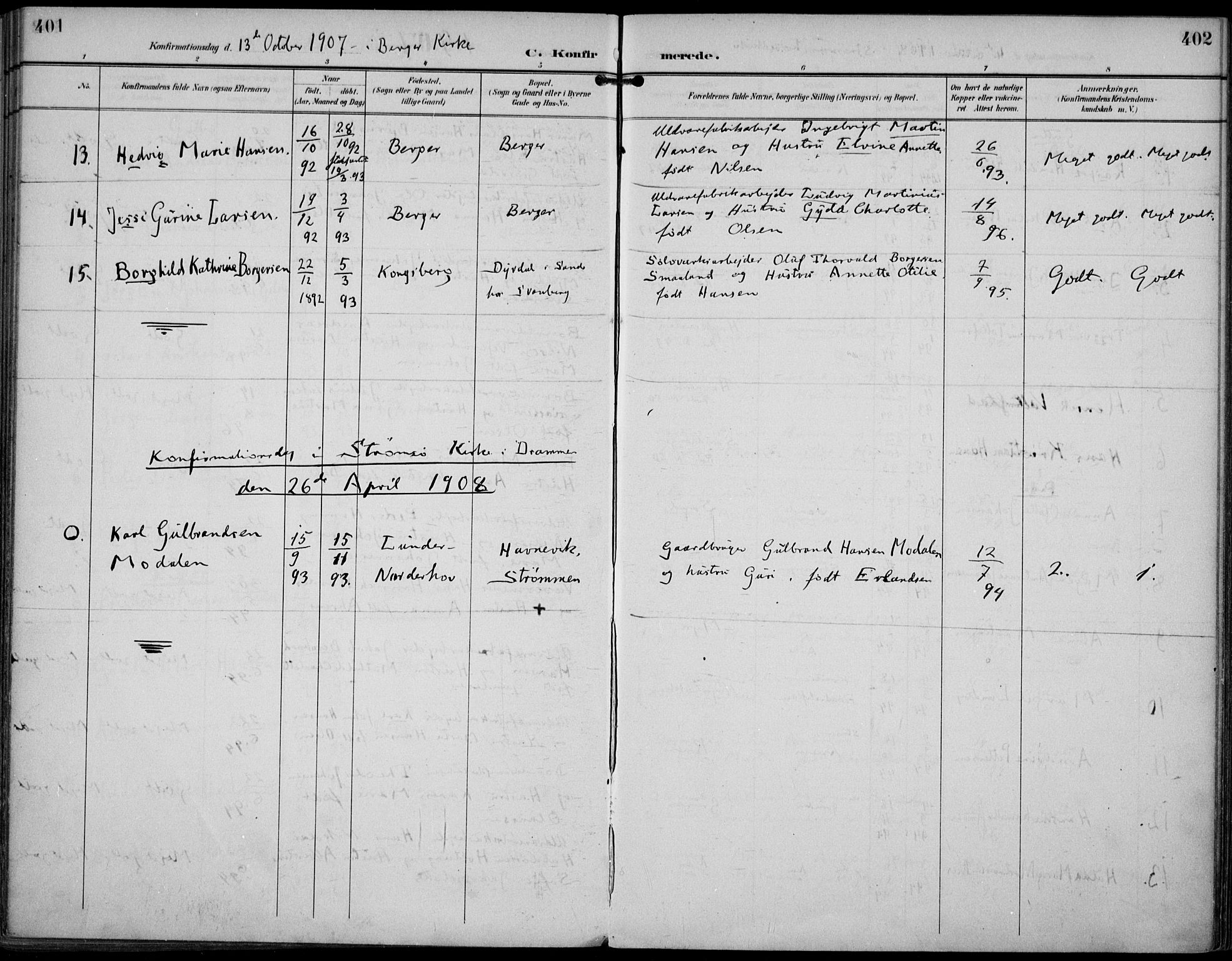 Strømm kirkebøker, AV/SAKO-A-322/F/Fa/L0005: Parish register (official) no. I 5, 1898-1919, p. 401-402