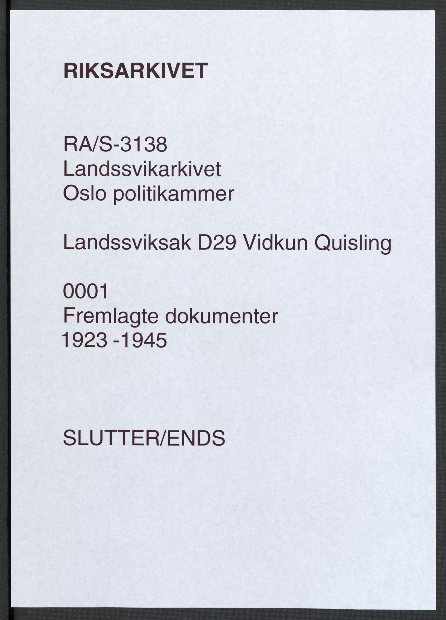 Landssvikarkivet, Oslo politikammer, AV/RA-S-3138-01/D/Da/L0003: Dnr. 29, 1945, p. 1015