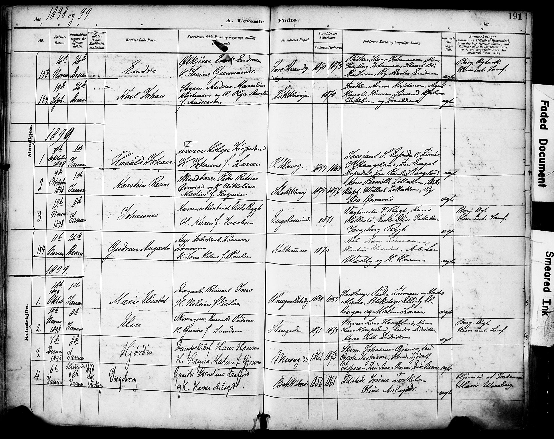 Domkirken sokneprestkontor, SAST/A-101812/001/30/30BA/L0030: Parish register (official) no. A 29, 1889-1902, p. 191