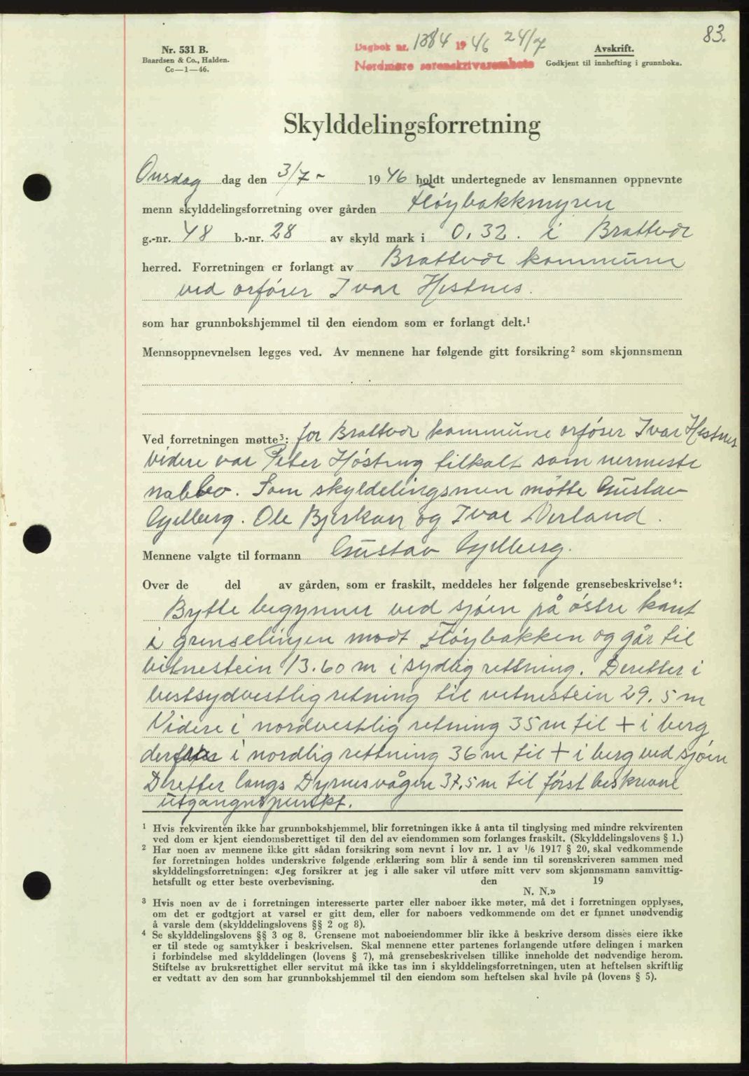 Nordmøre sorenskriveri, AV/SAT-A-4132/1/2/2Ca: Mortgage book no. A102, 1946-1946, Diary no: : 1384/1946