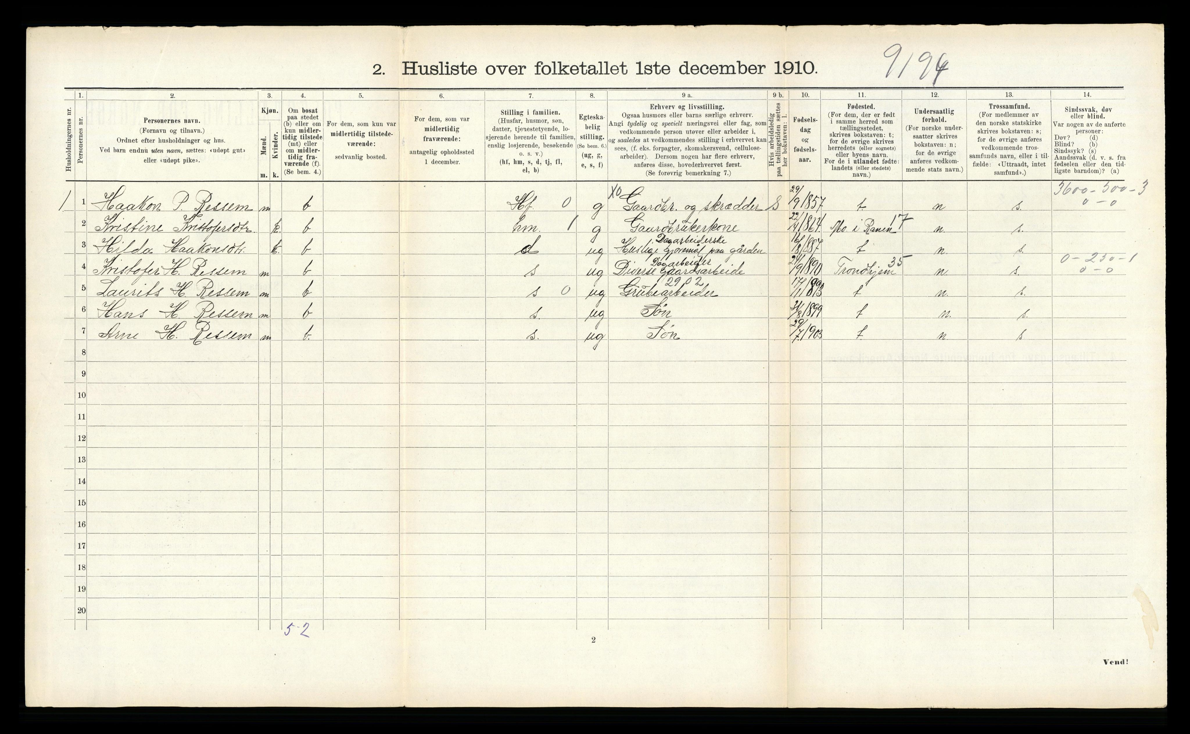 RA, 1910 census for Beitstad, 1910, p. 308