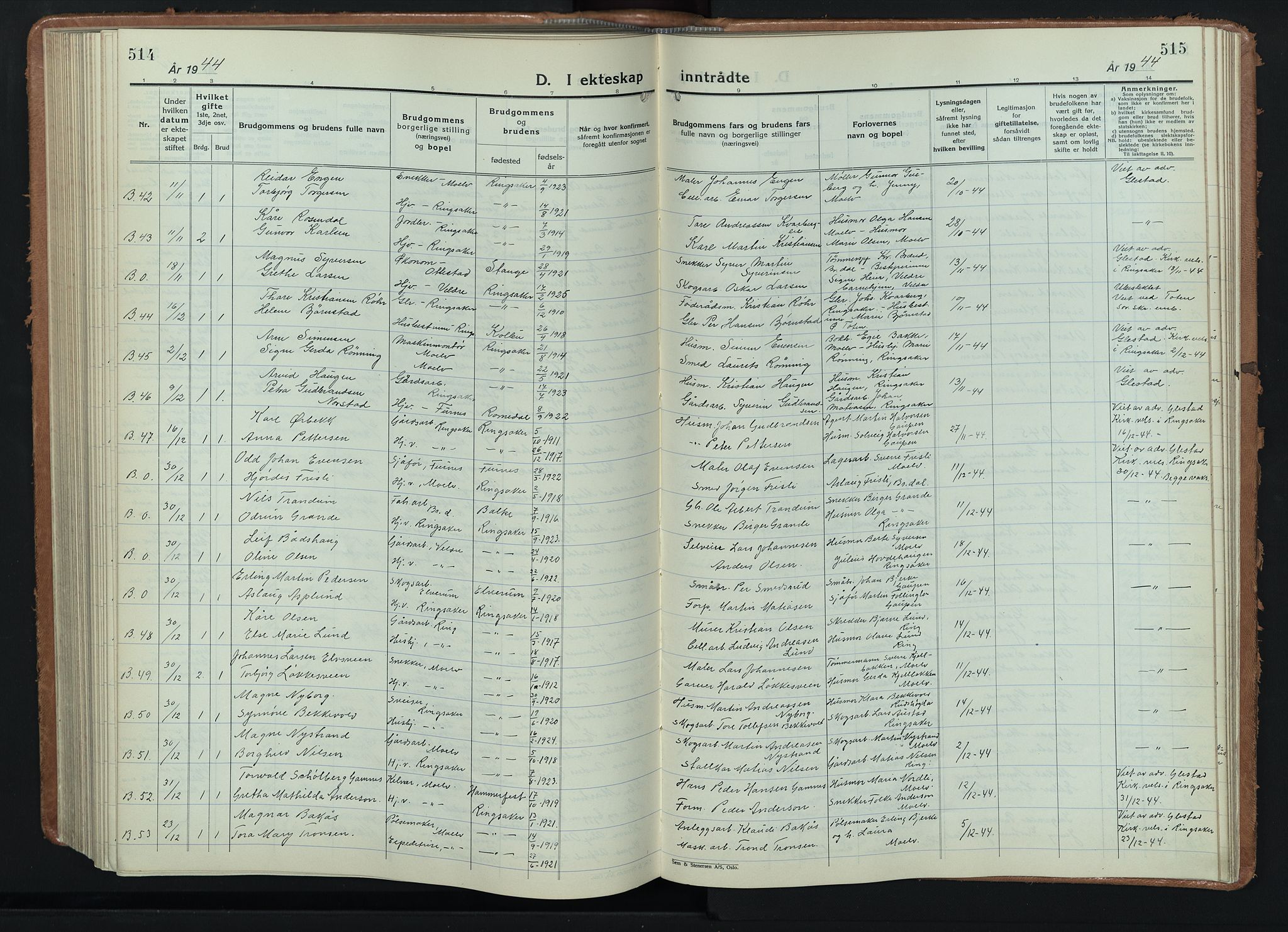 Ringsaker prestekontor, AV/SAH-PREST-014/L/La/L0020: Parish register (copy) no. 20, 1934-1946, p. 514-515