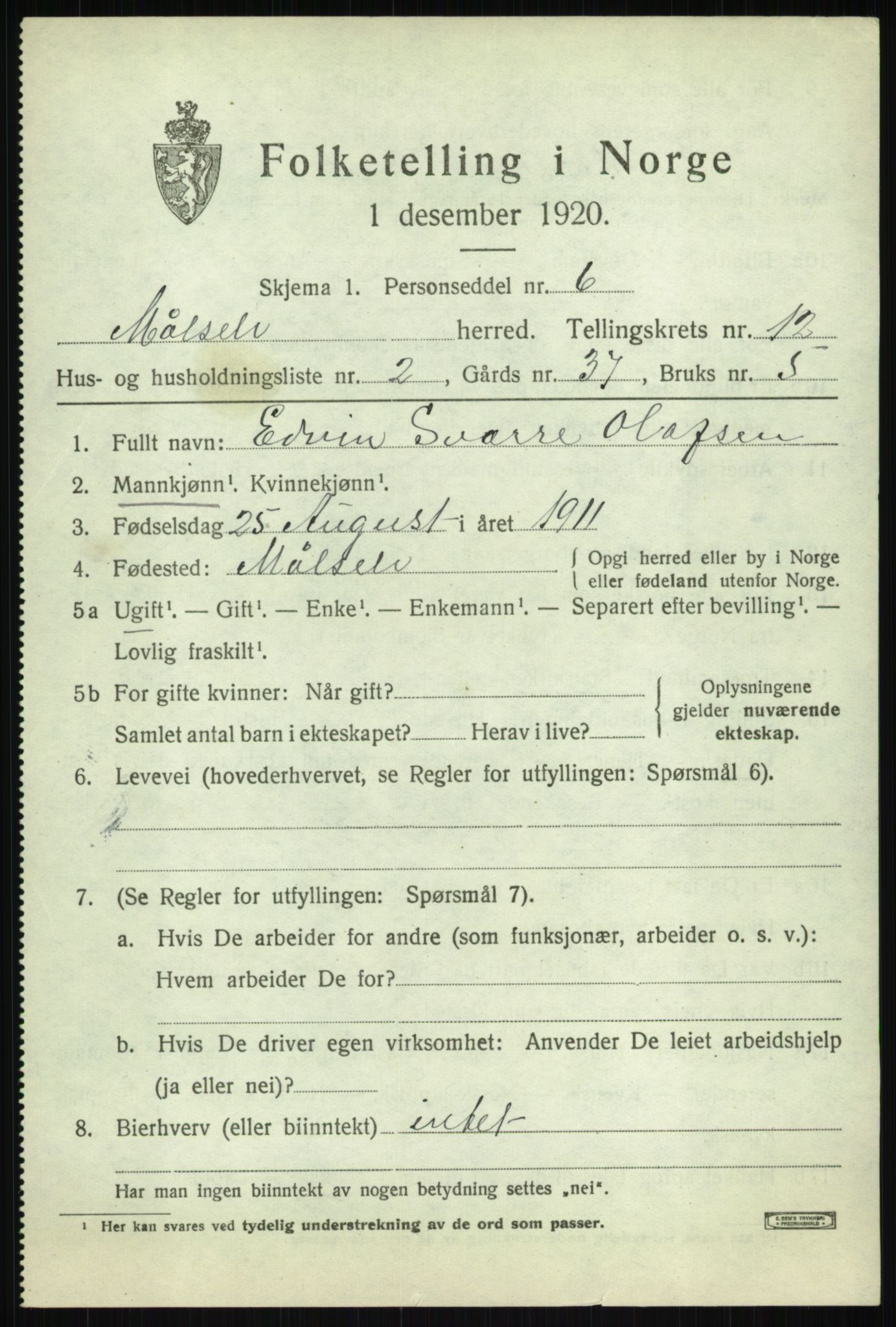 SATØ, 1920 census for Målselv, 1920, p. 6447