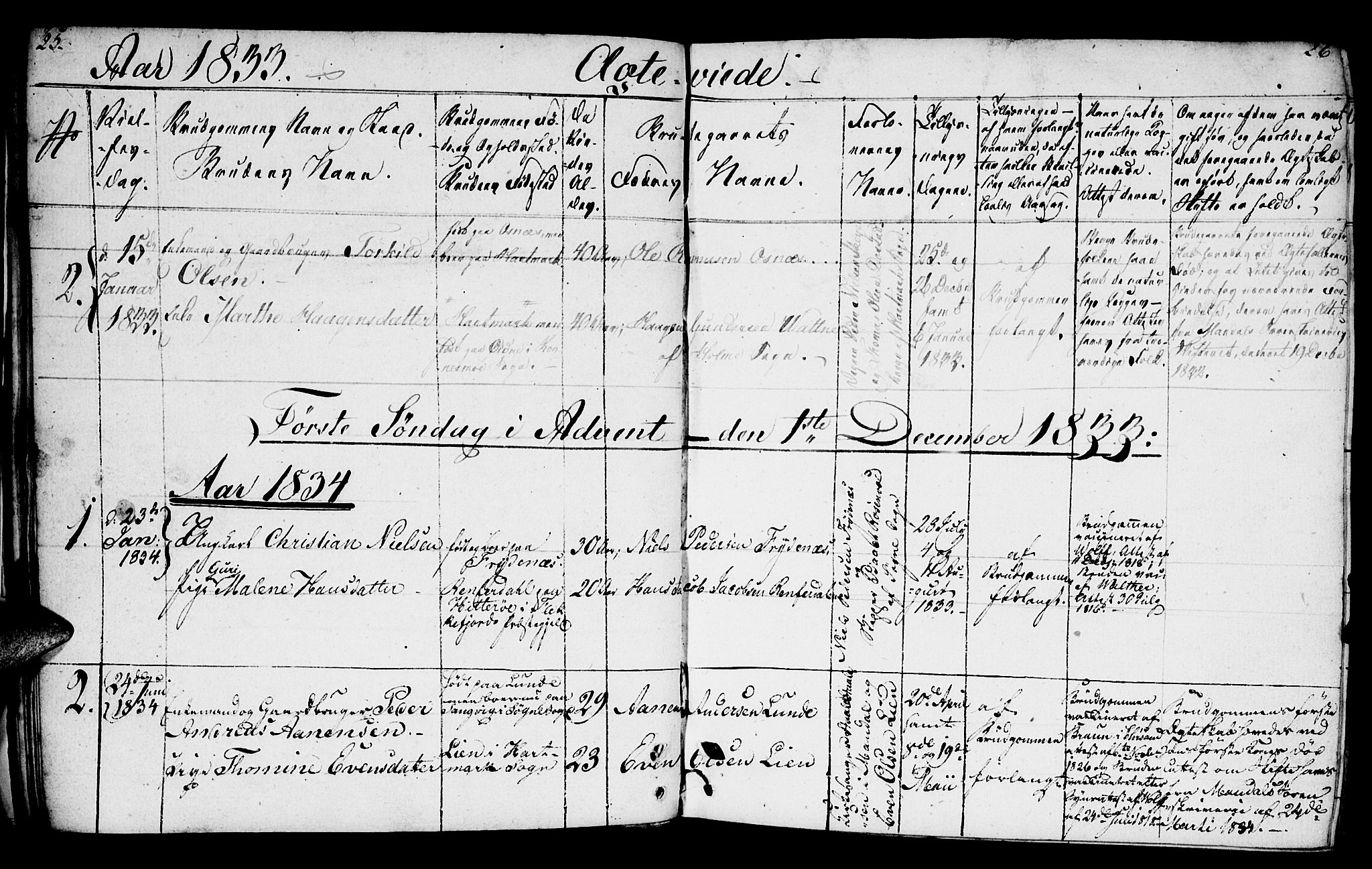 Mandal sokneprestkontor, SAK/1111-0030/F/Fb/Fbb/L0002: Parish register (copy) no. B 2, 1802-1846, p. 25-26