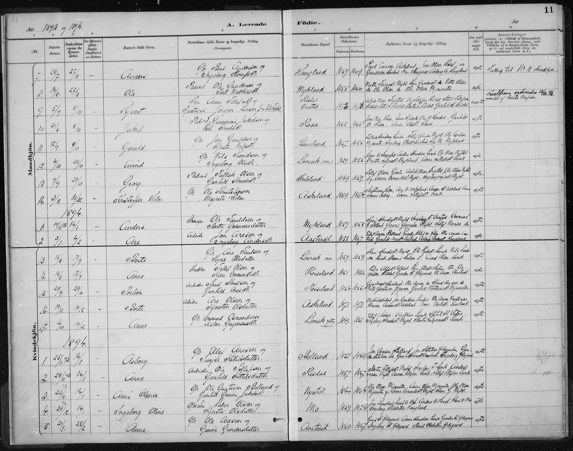 Herefoss sokneprestkontor, SAK/1111-0019/F/Fa/Fac/L0002: Parish register (official) no. A 2, 1887-1915, p. 11