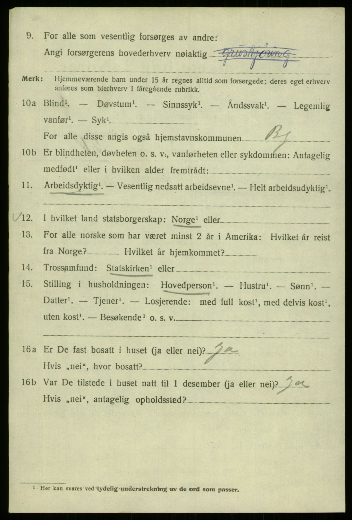 SAB, 1920 census for Bergen, 1920, p. 191510