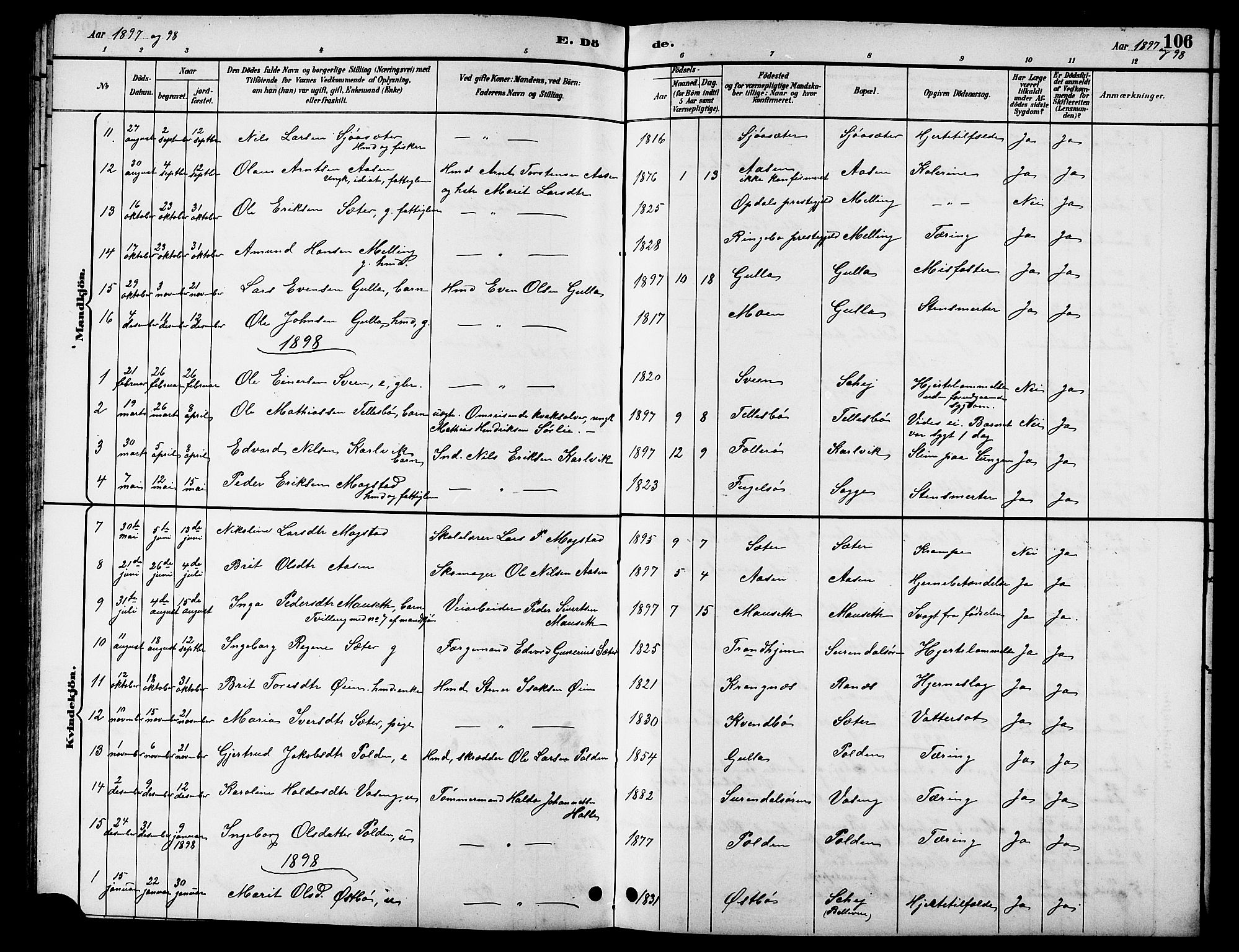 Ministerialprotokoller, klokkerbøker og fødselsregistre - Møre og Romsdal, AV/SAT-A-1454/596/L1058: Parish register (copy) no. 596C01, 1891-1907, p. 106