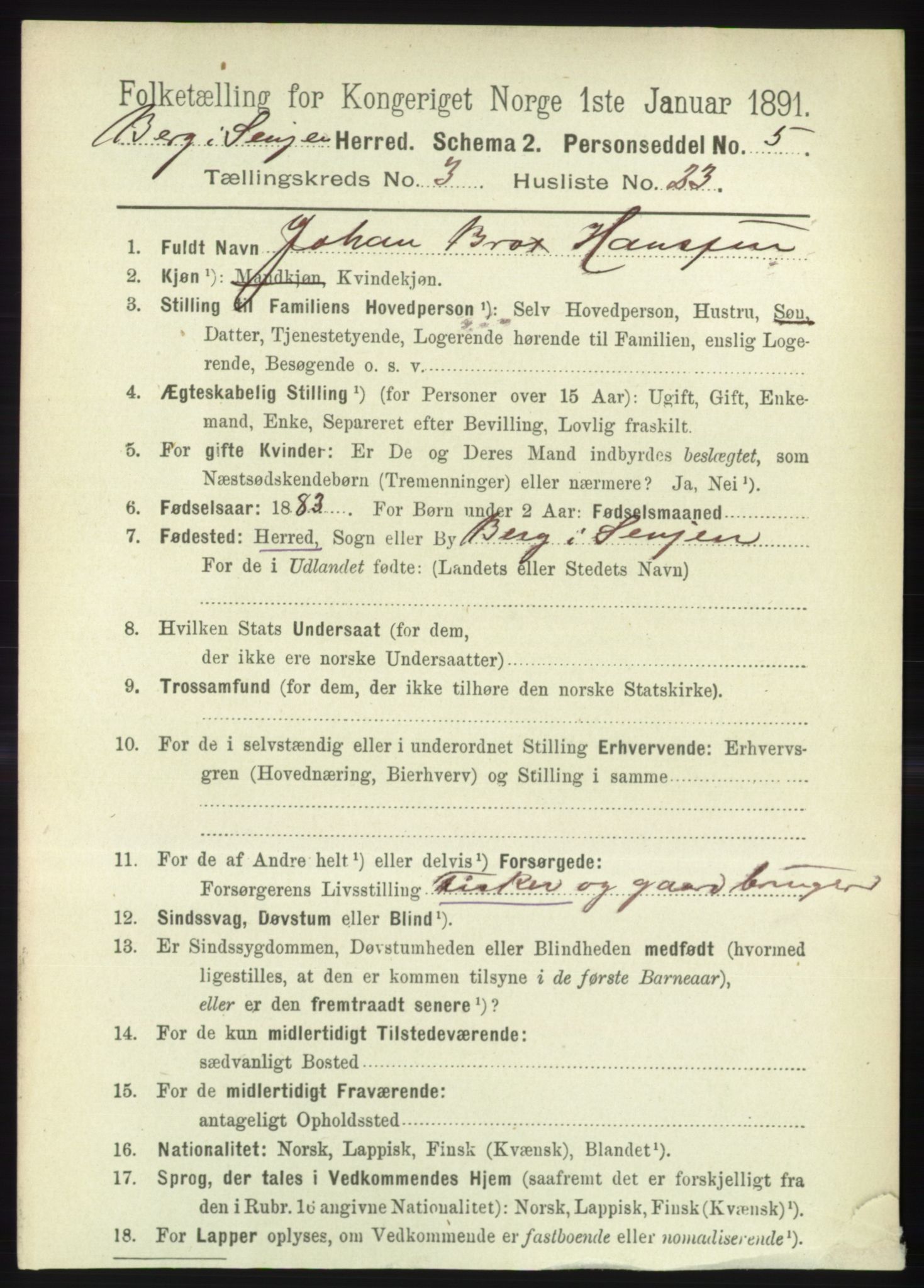 RA, 1891 census for 1929 Berg, 1891, p. 1182