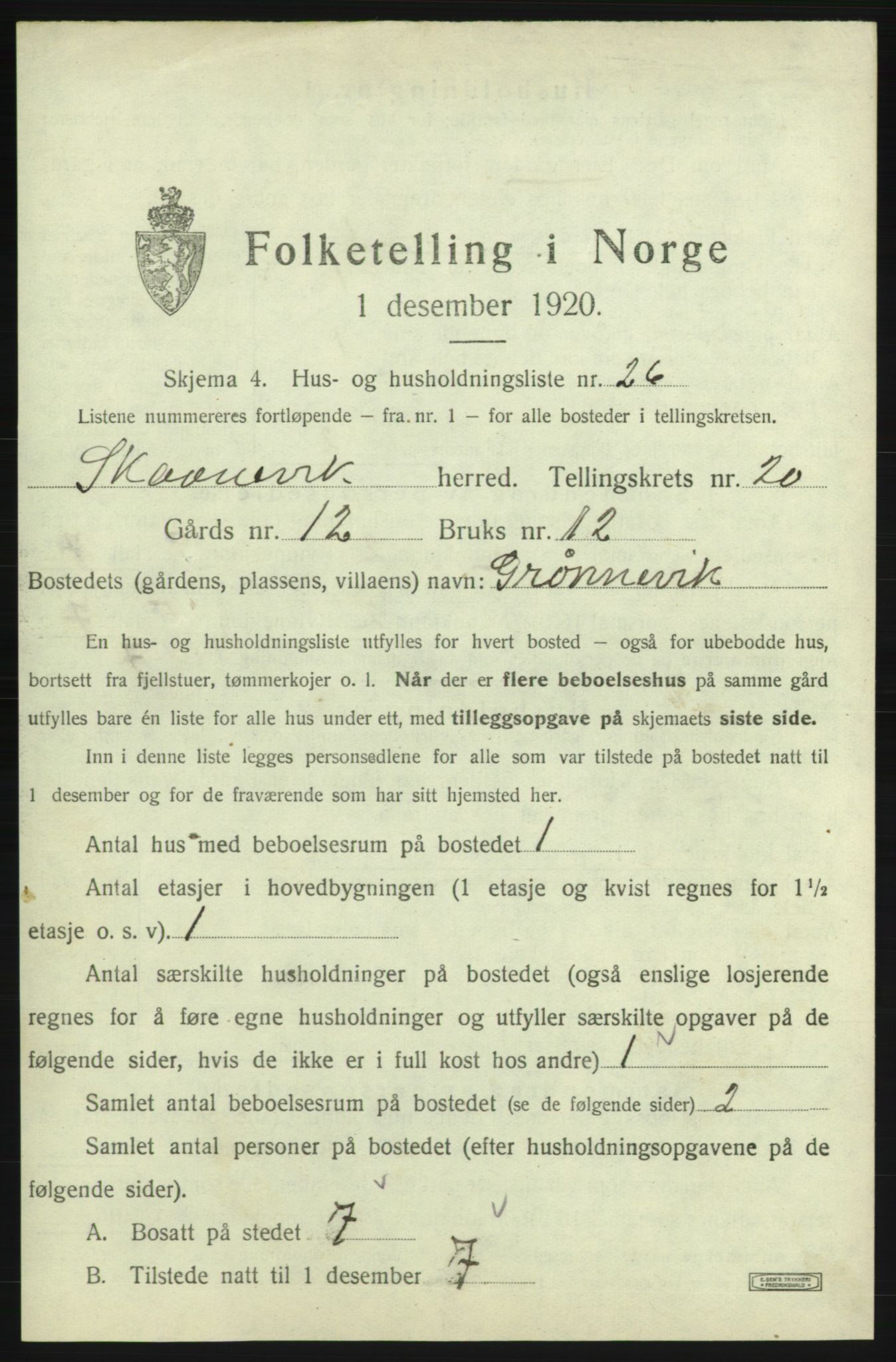 SAB, 1920 census for Skånevik, 1920, p. 2105