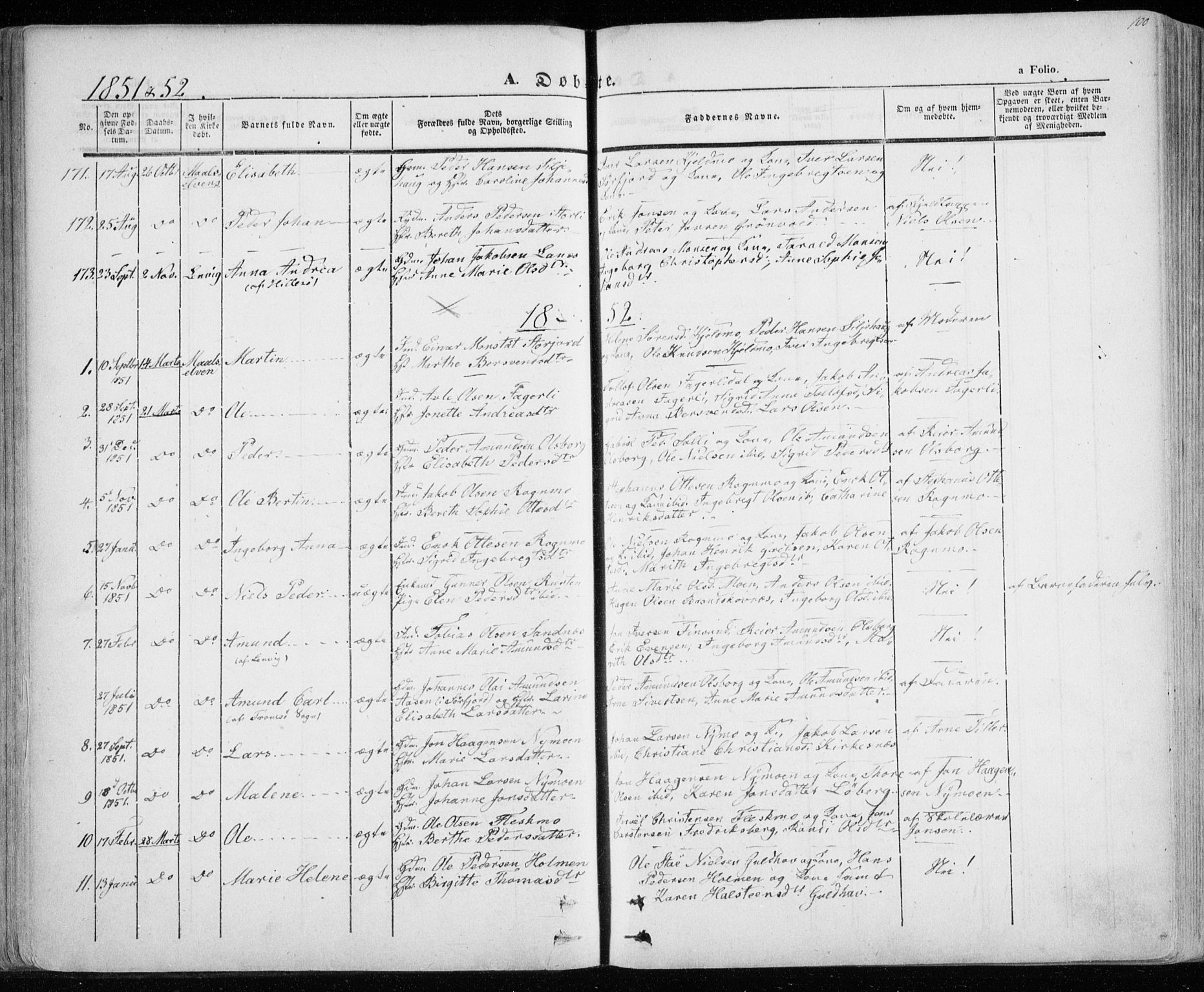 Lenvik sokneprestembete, SATØ/S-1310/H/Ha/Haa/L0006kirke: Parish register (official) no. 6, 1845-1854, p. 100