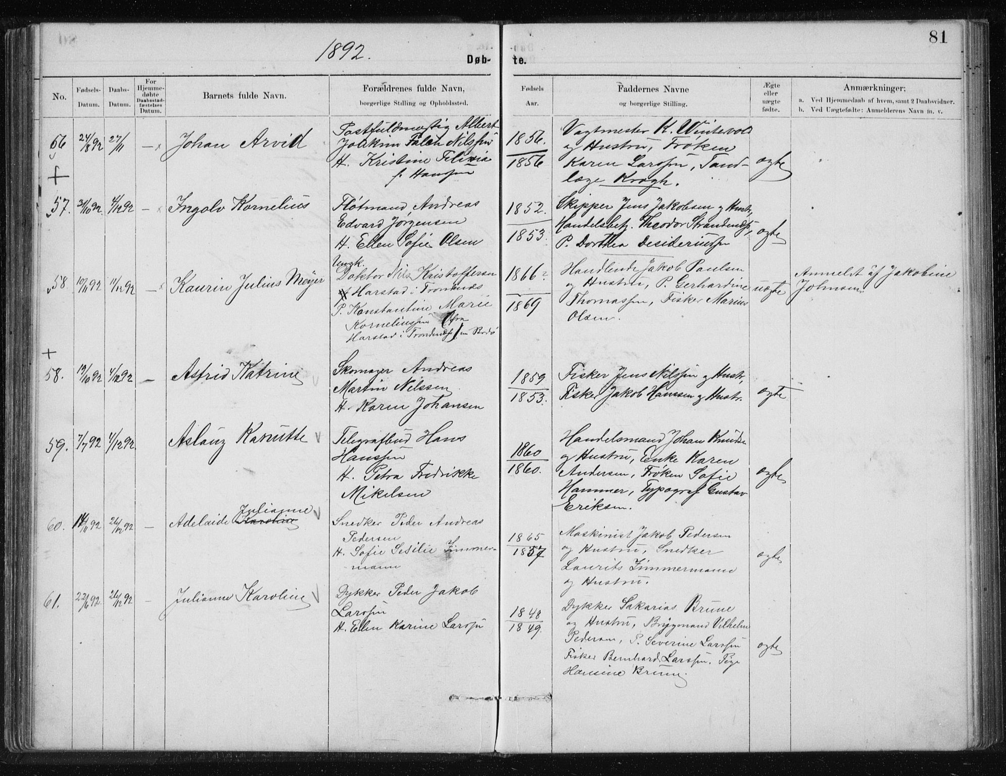 Ministerialprotokoller, klokkerbøker og fødselsregistre - Nordland, AV/SAT-A-1459/801/L0032: Parish register (copy) no. 801C07, 1889-1897, p. 81