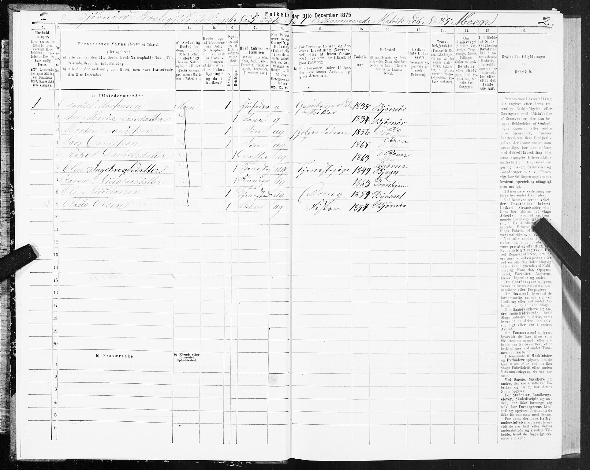 SAT, 1875 census for 1632P Bjørnør, 1875, p. 3002