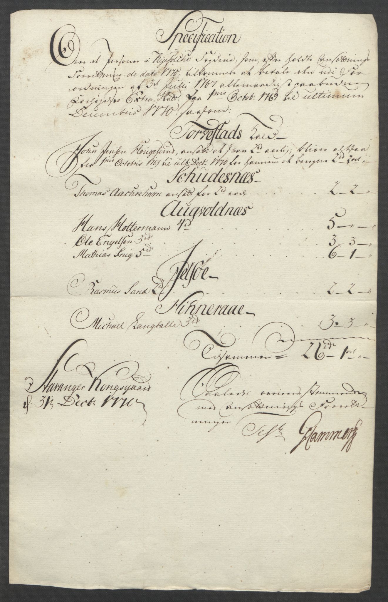 Rentekammeret inntil 1814, Reviderte regnskaper, Fogderegnskap, RA/EA-4092/R47/L2972: Ekstraskatten Ryfylke, 1762-1780, p. 254